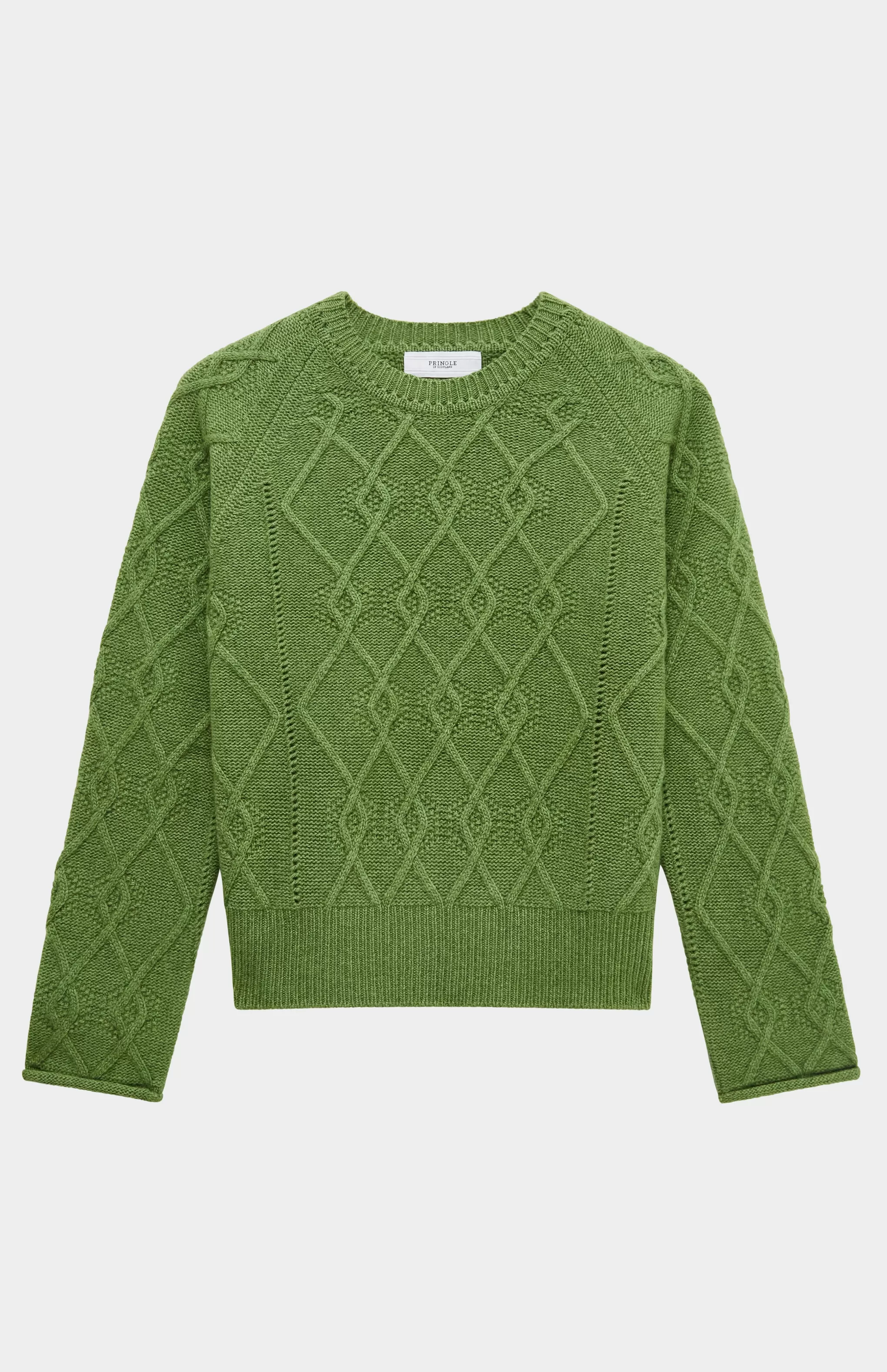 Clearance Round Neck Multi Textured Cashmere Blend Jumper In Wood Sage Men/Women Argyle