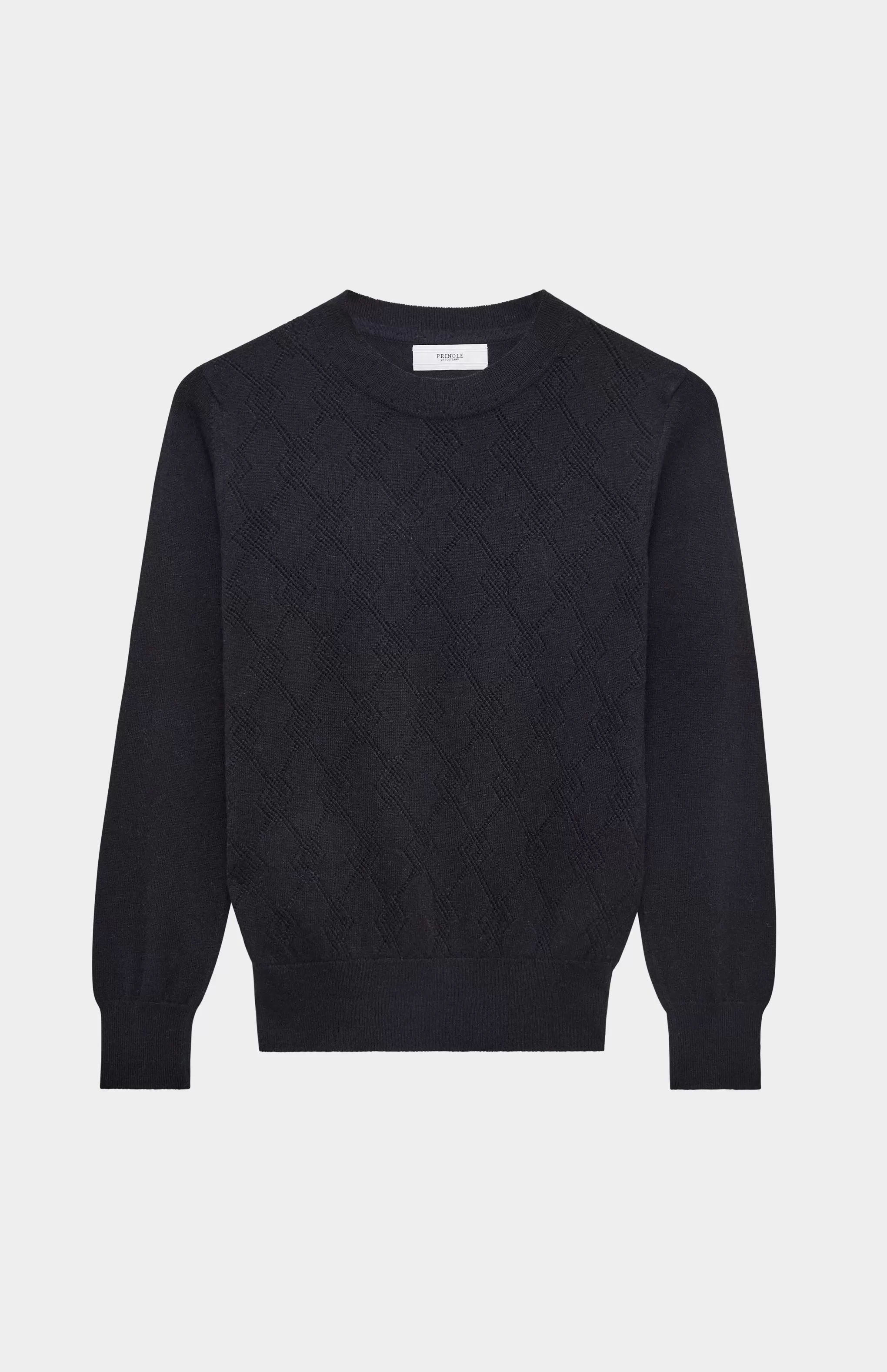 Sale Round Neck Pointelle Argyle Cashmere Jumper In Black Men/Women Medium Weight Knits