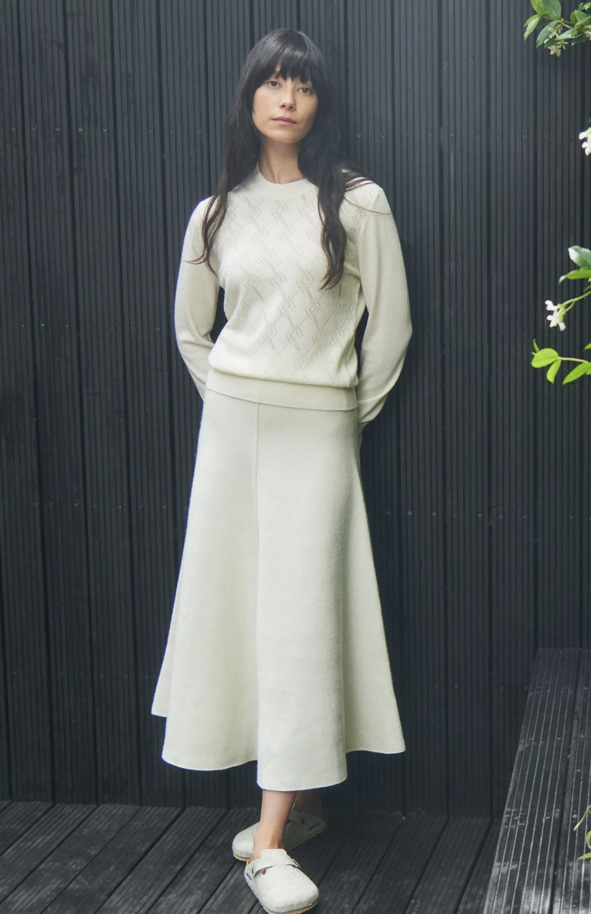 Best Round Neck Pointelle Argyle Cashmere Jumper In Off White Men/Women Light Weight Knits