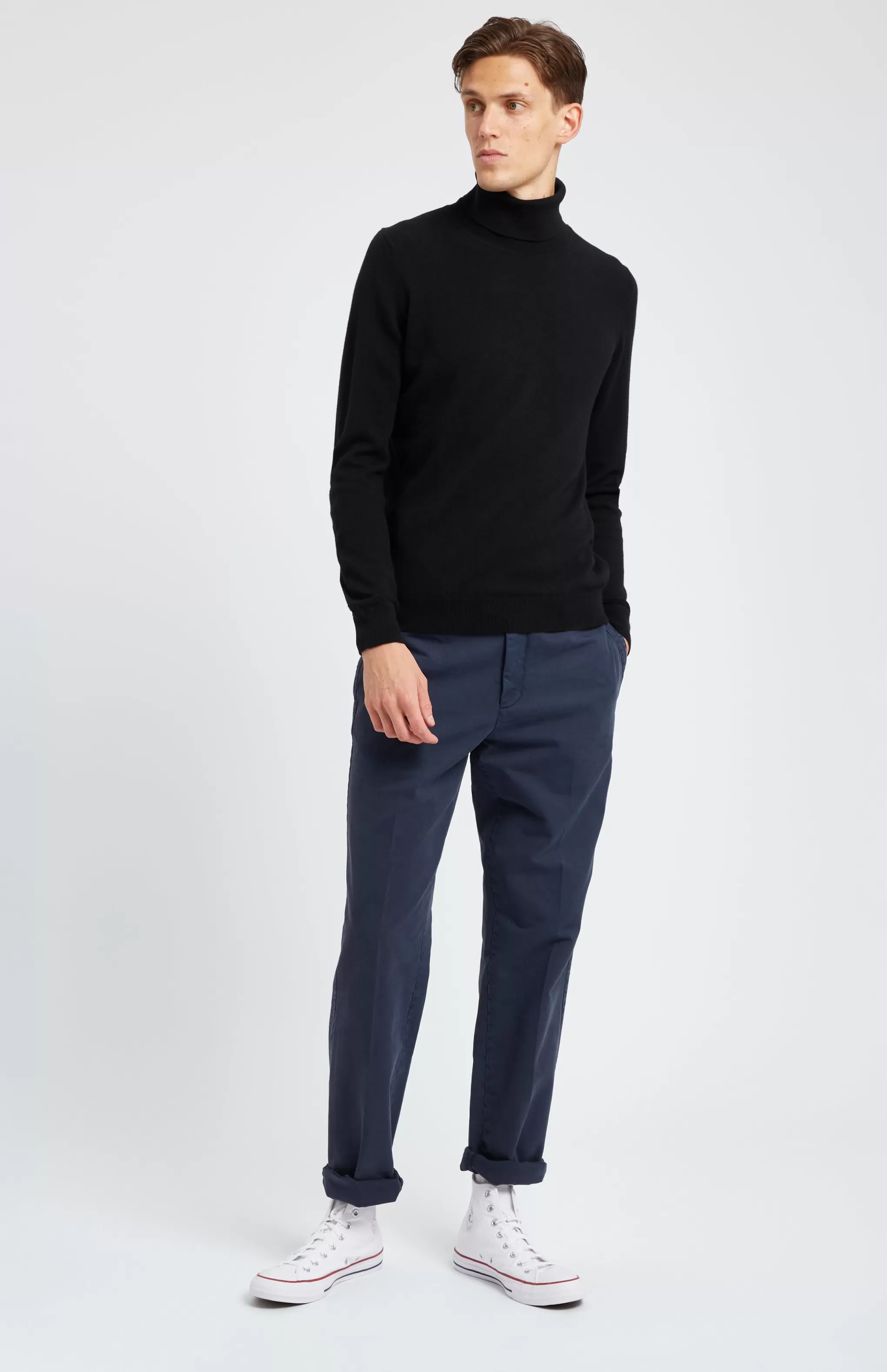 Sale Scottish Cashmere Roll Neck Jumper In Black Men Made in Scotland