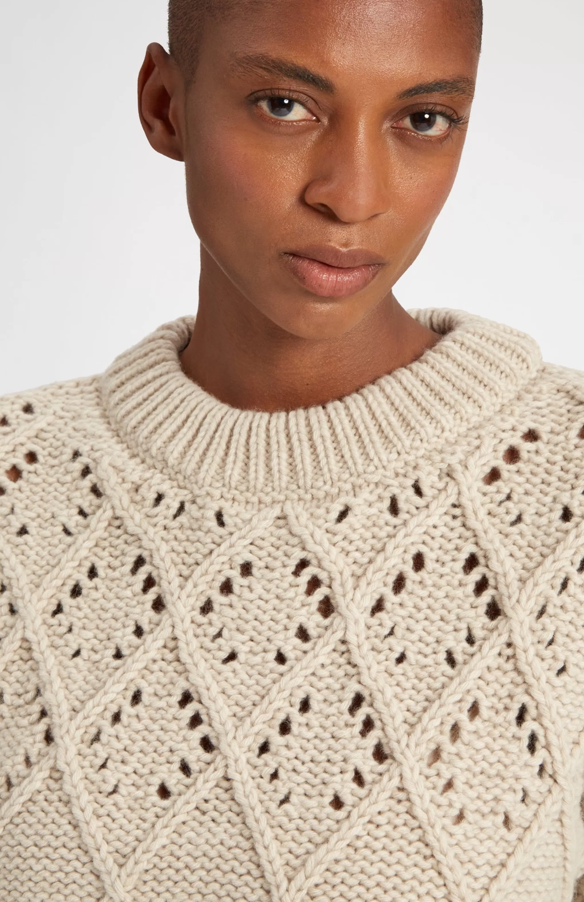 Best Sale Superfine Wool Jumper With Allover Diamond Pattern In Light Oatmeal Men/Women Heavy Weight Knits