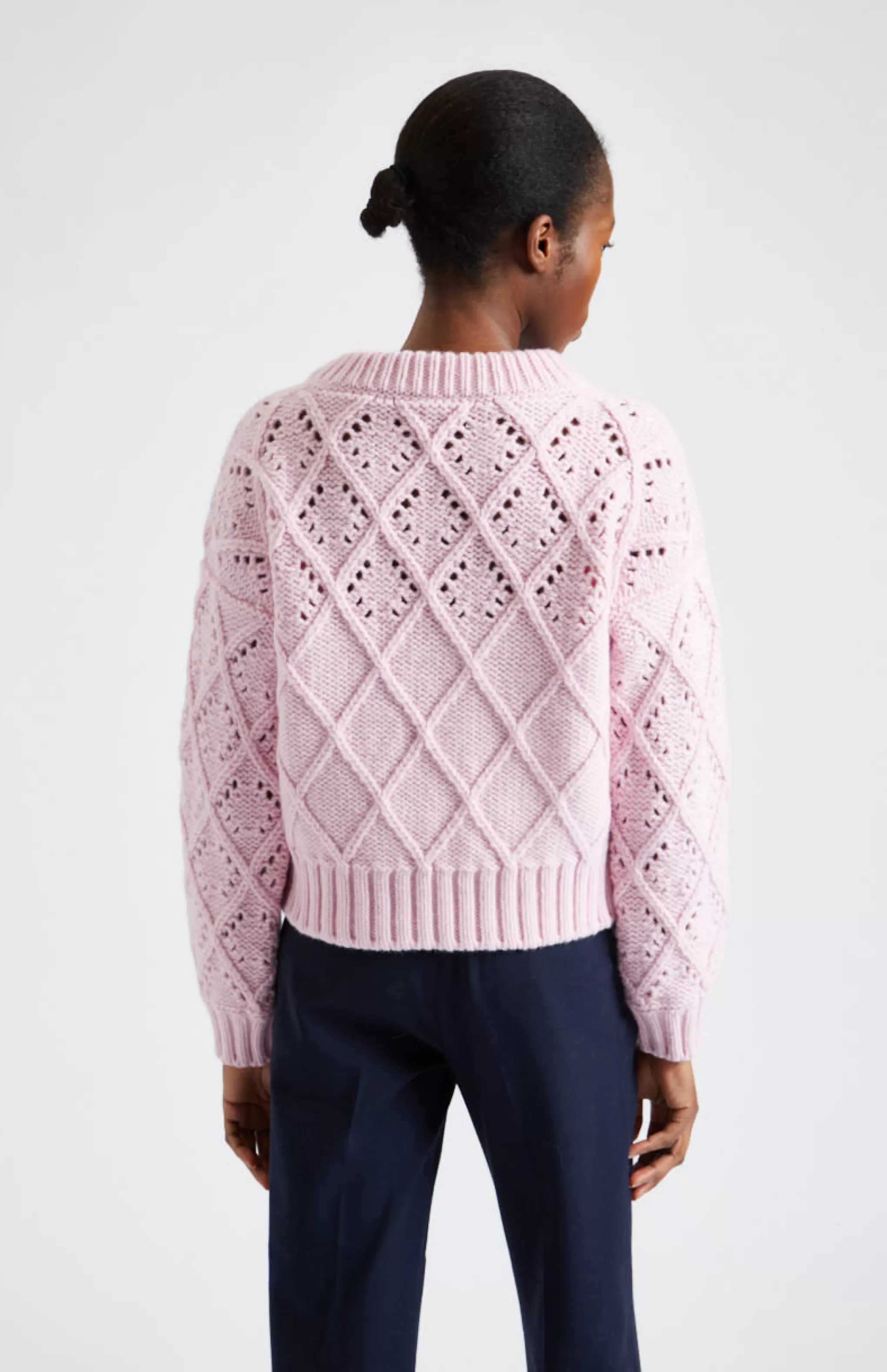 Cheap Superfine Wool Jumper With Allover Diamond Pattern In Powder Pink Men/Women Medium Weight Knits