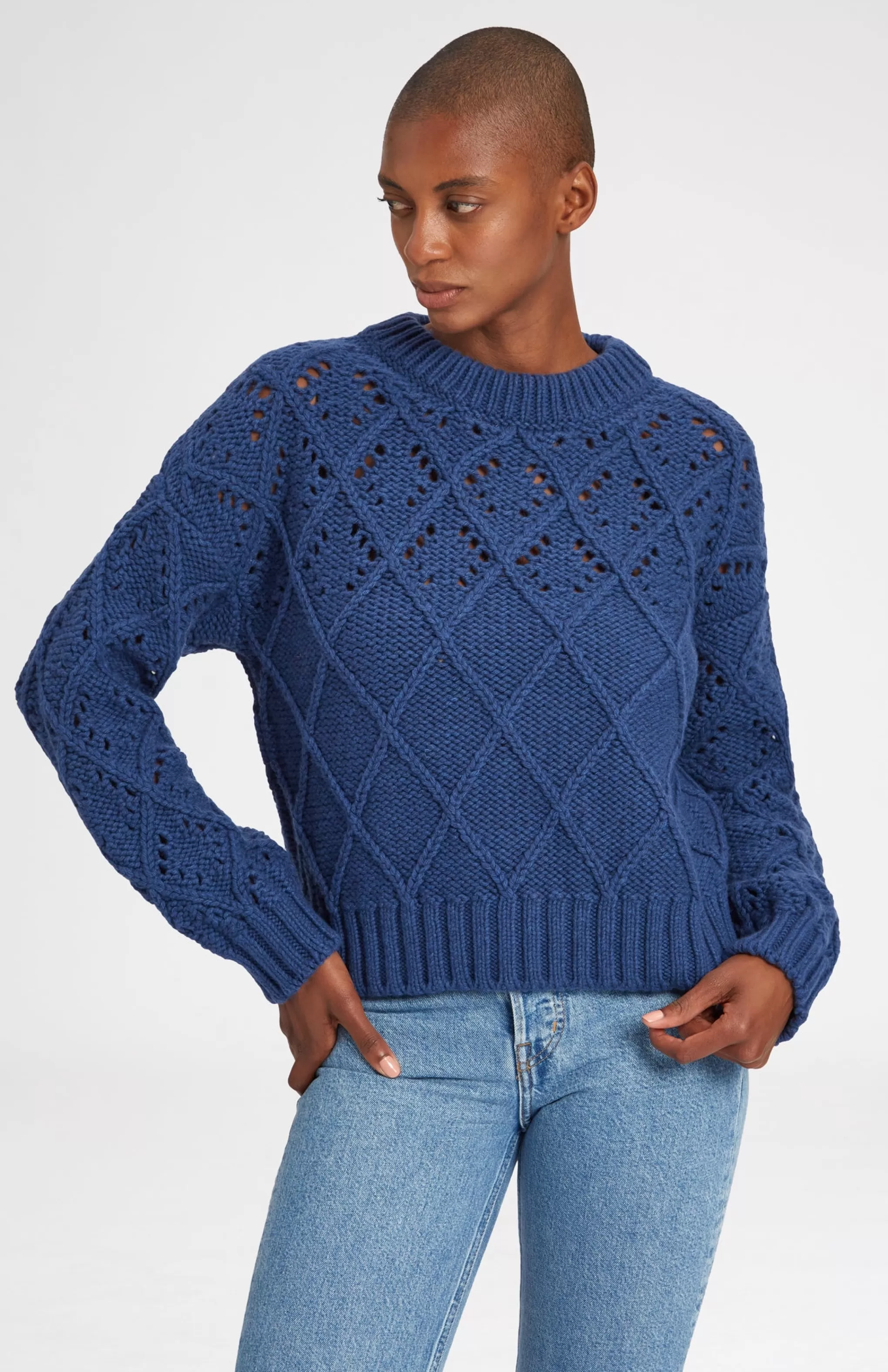 Discount Superfine Wool Jumper With Allover Diamond Pattern In Storm Blue Men/Women Argyle