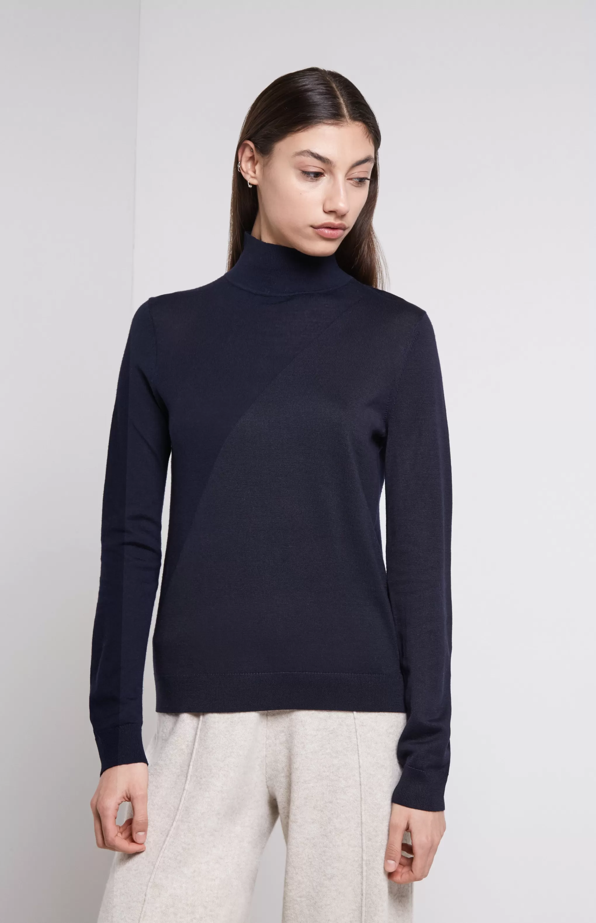 Cheap Textured Merino Jumper In Navy Men/Women Light Weight Knits