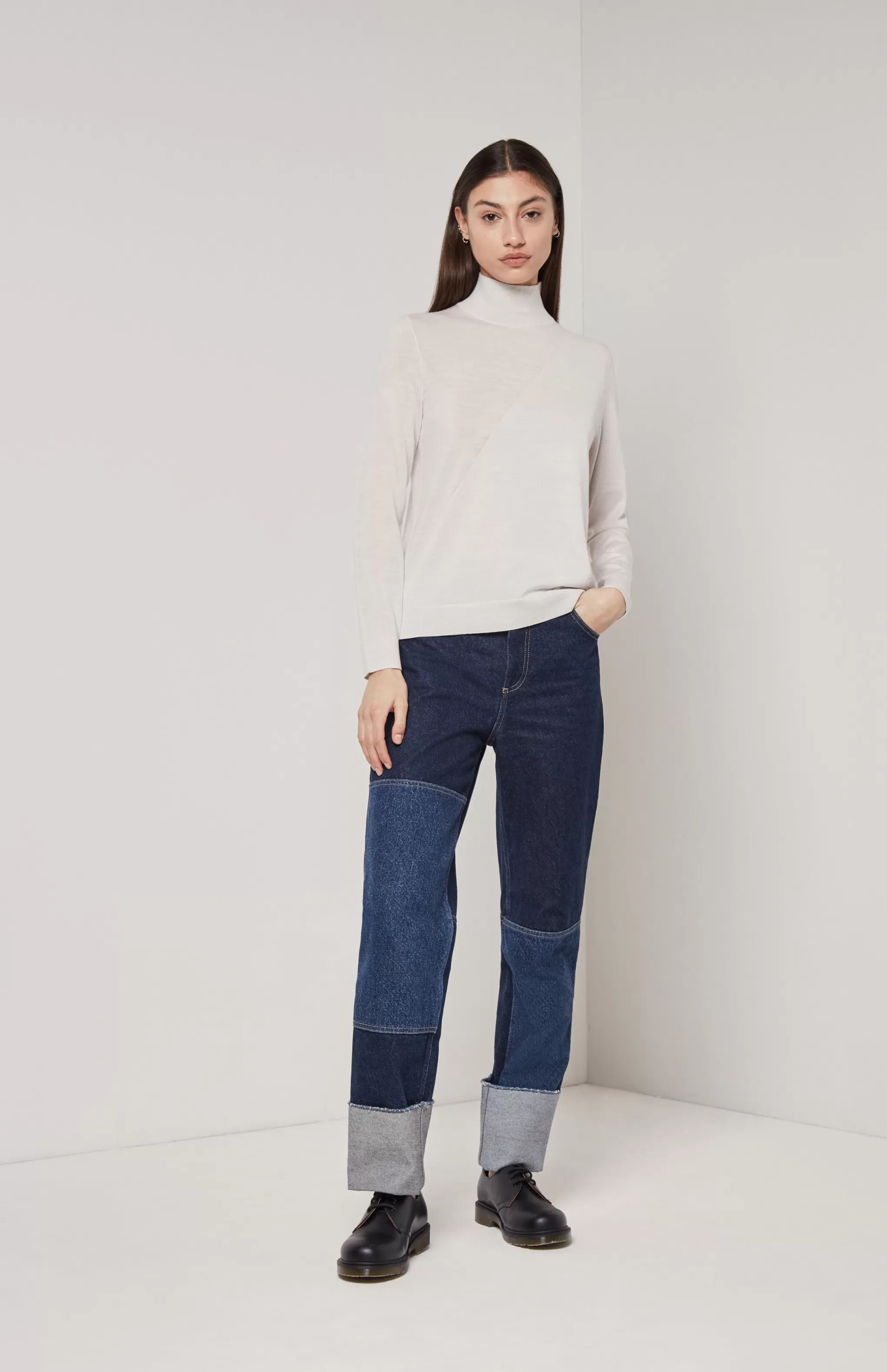Discount Textured Merino Jumper In White Men/Women High Neck Knits
