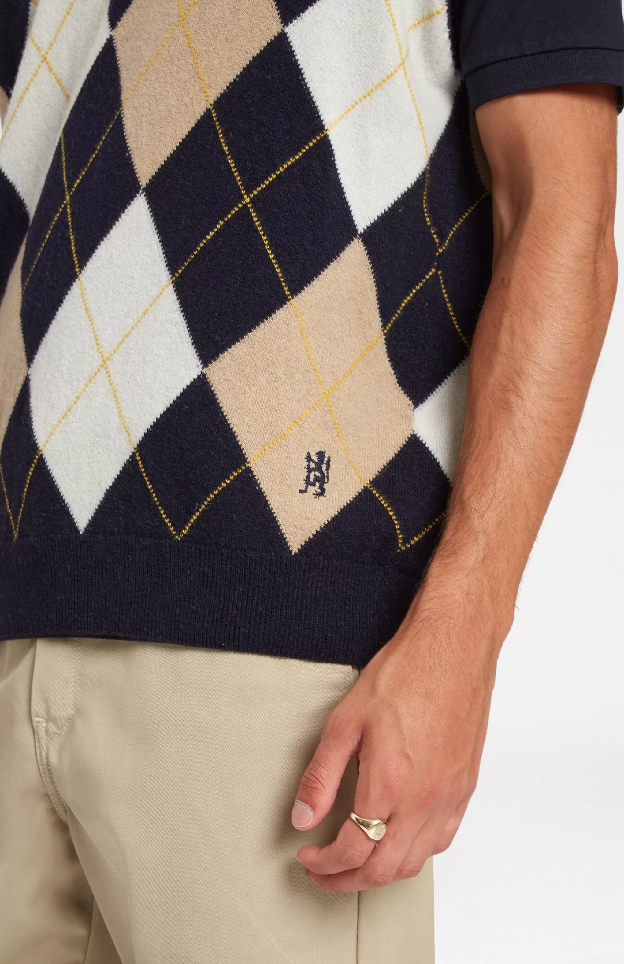 Outlet Unisex Allover Argyle Heritage Golf Sleeveless Jumper In Navy And Camel Men Argyle