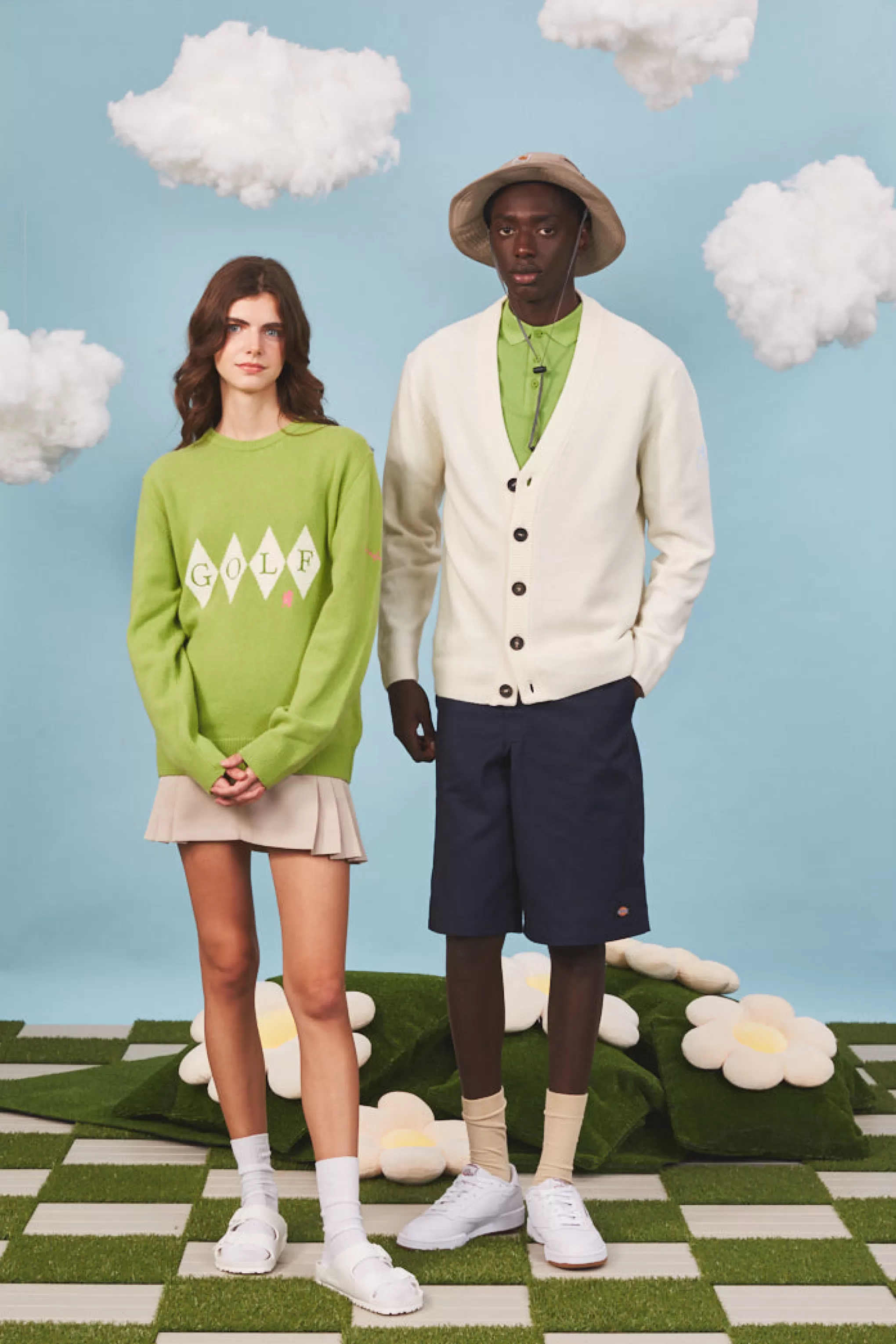 New Unisex Diamond Motif Heritage Golf Jumper In Green And Ivory Men Argyle