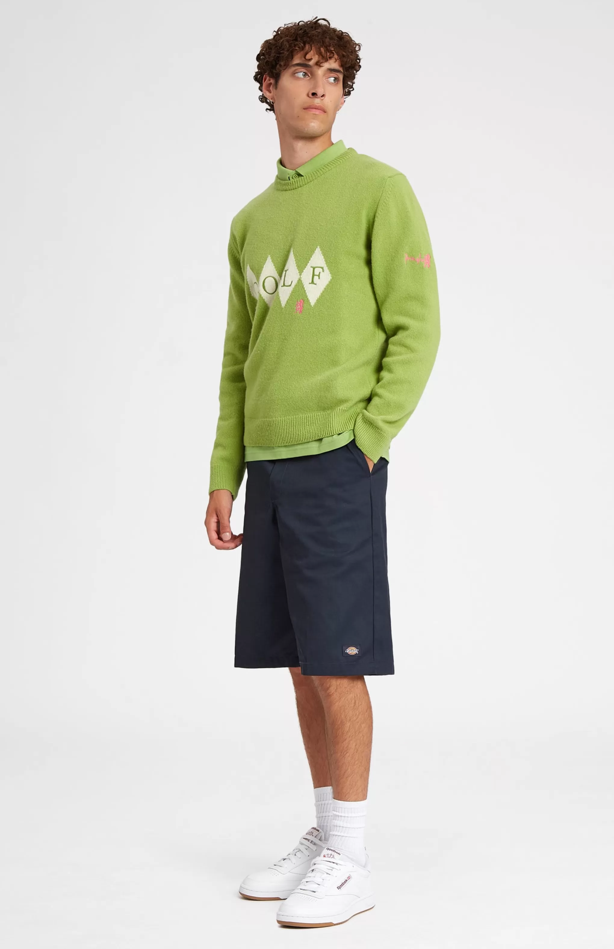 New Unisex Diamond Motif Heritage Golf Jumper In Green And Ivory Men/Women Medium Weight Knits