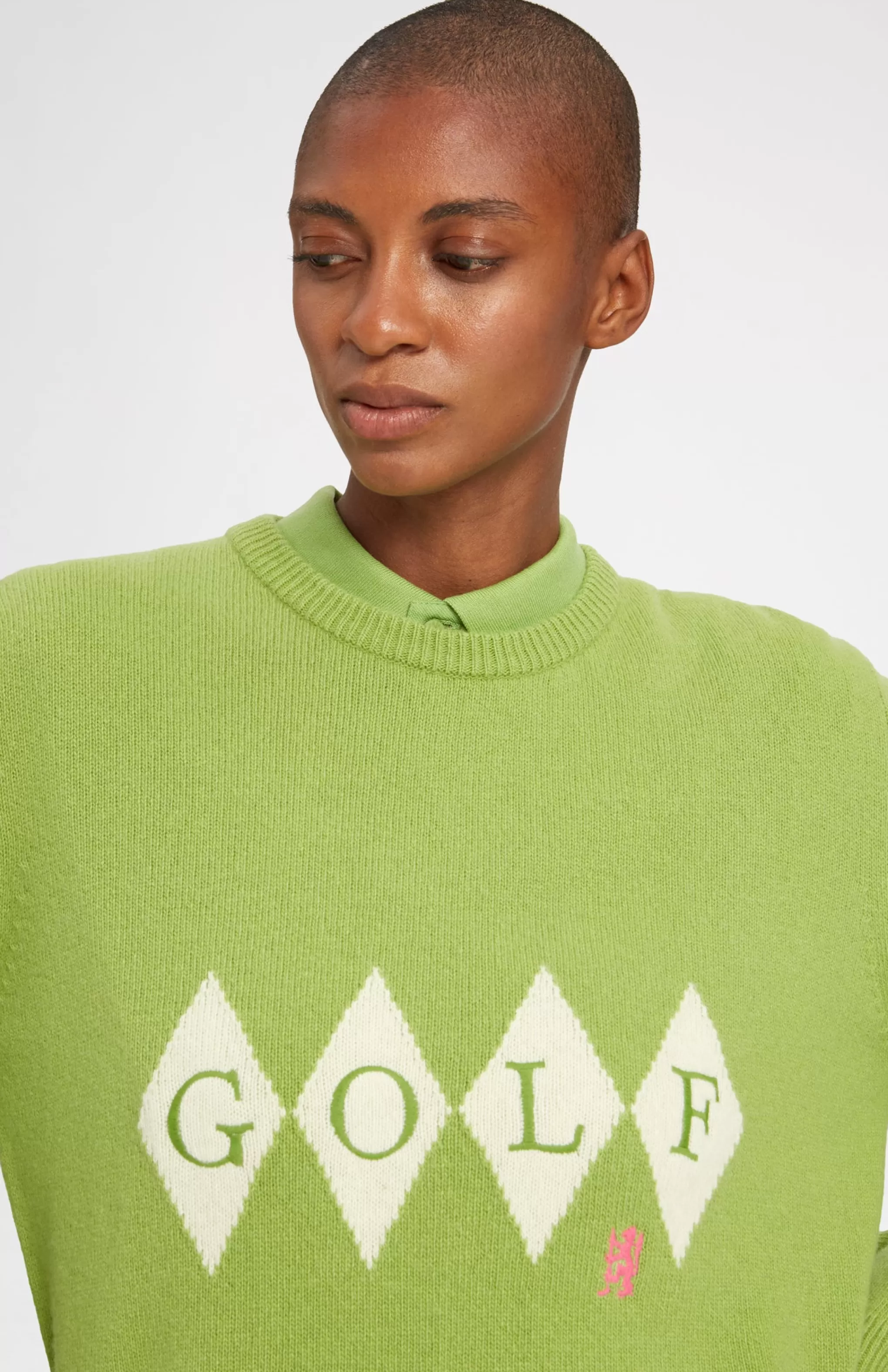 New Unisex Diamond Motif Heritage Golf Jumper In Green And Ivory Men/Women Medium Weight Knits