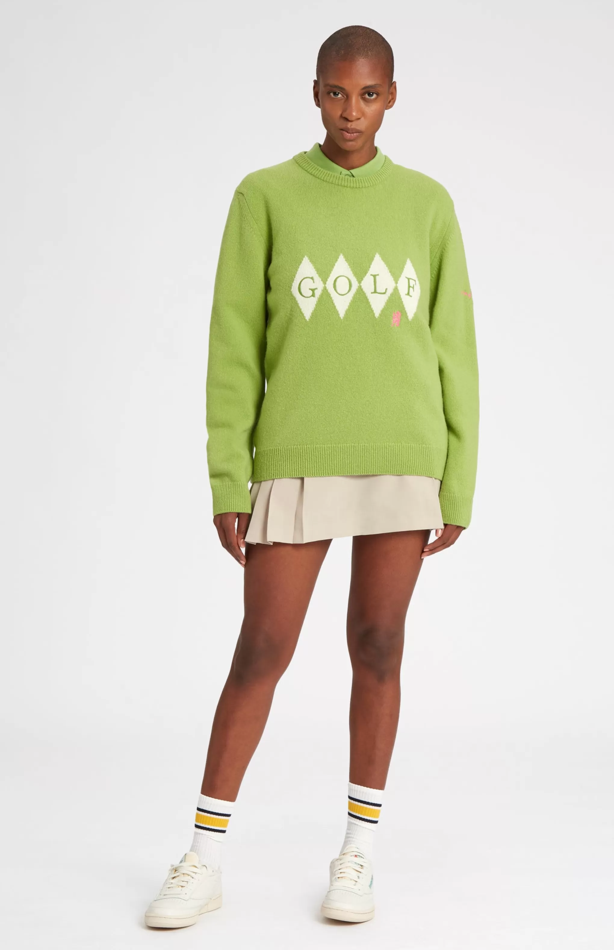 Cheap Unisex Diamond Motif Heritage Golf Jumper In Green And Ivory Men/Women Argyle