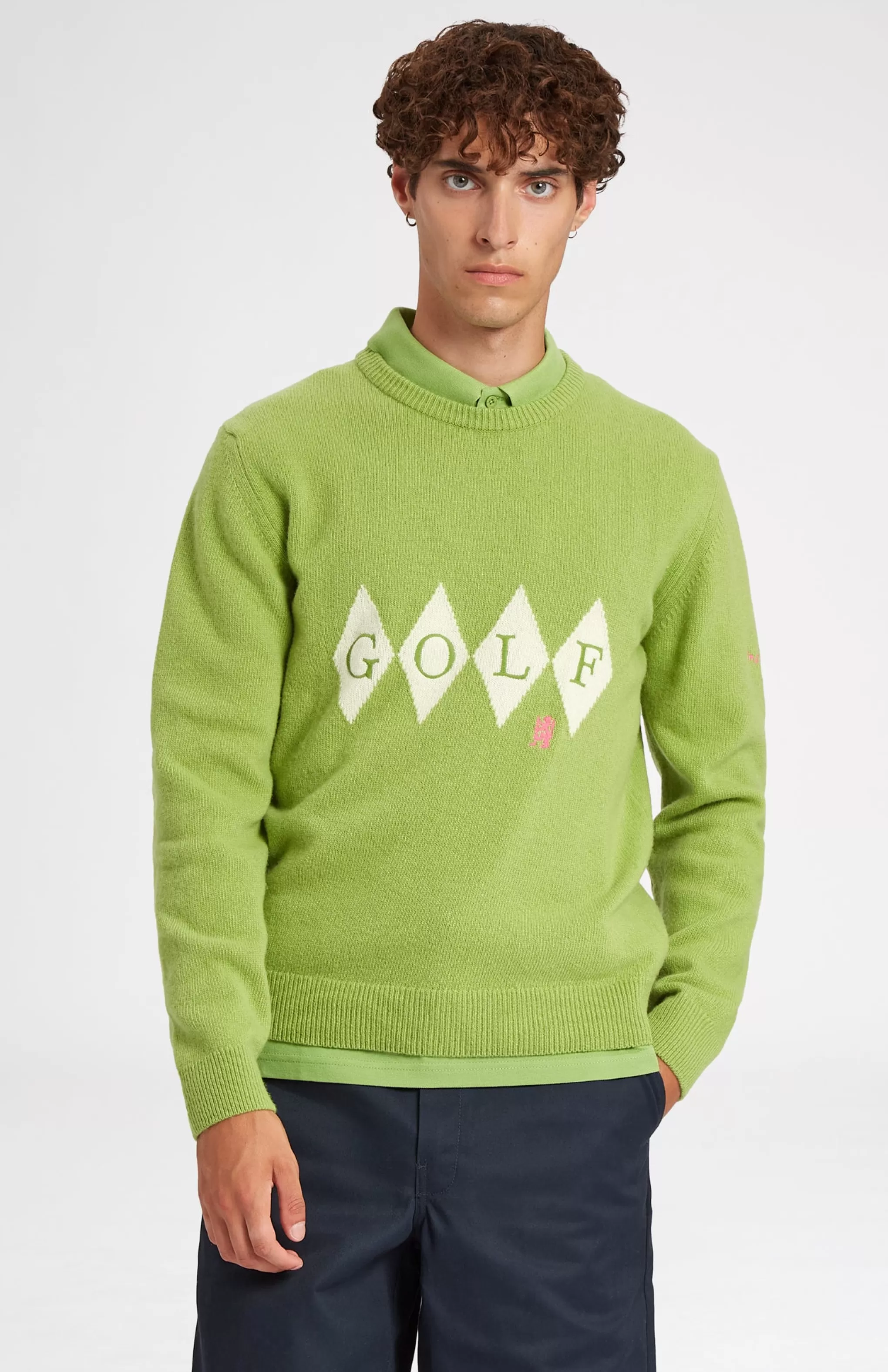 Cheap Unisex Diamond Motif Heritage Golf Jumper In Green And Ivory Men/Women Argyle