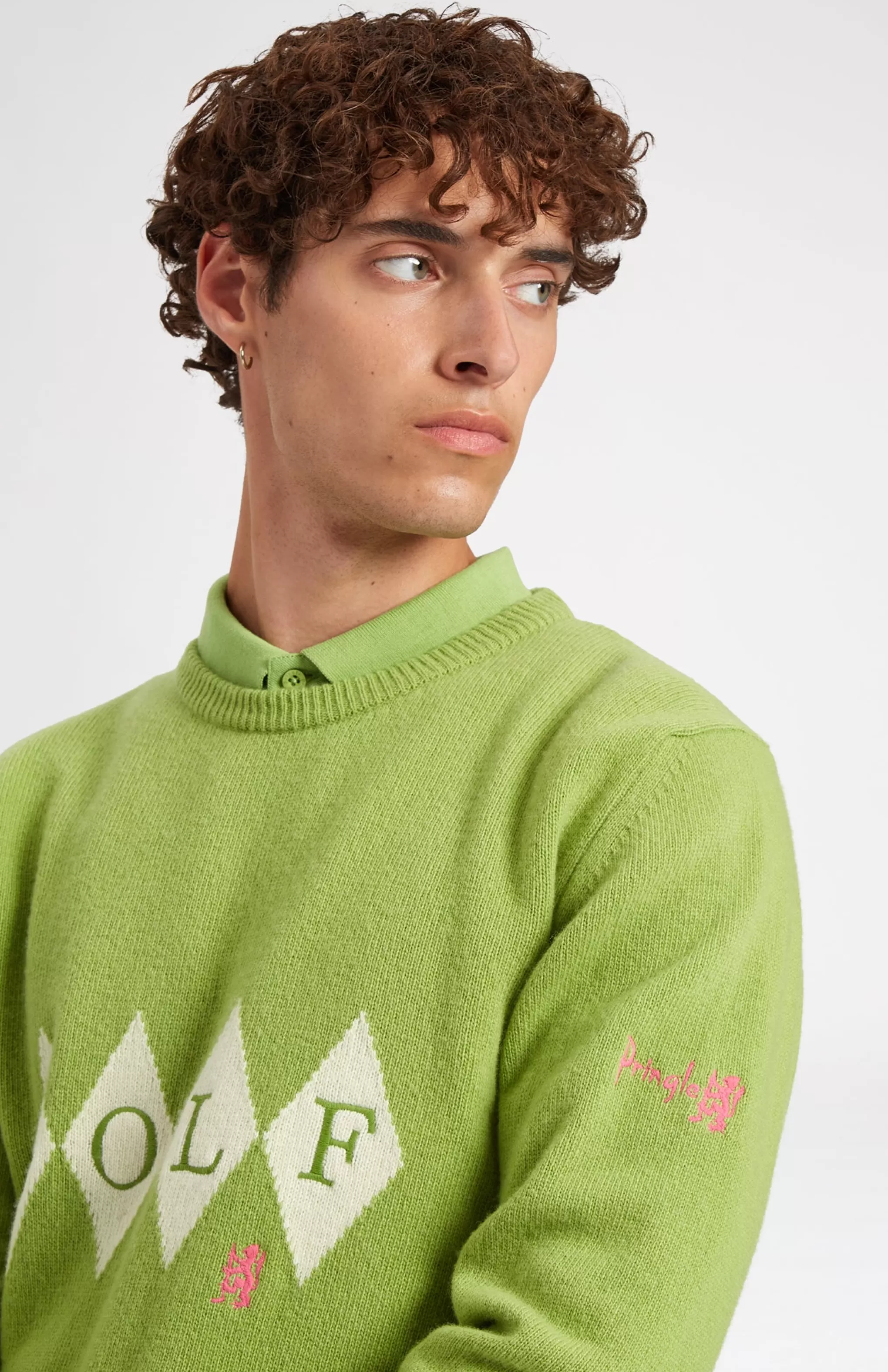 Cheap Unisex Diamond Motif Heritage Golf Jumper In Green And Ivory Men/Women Argyle