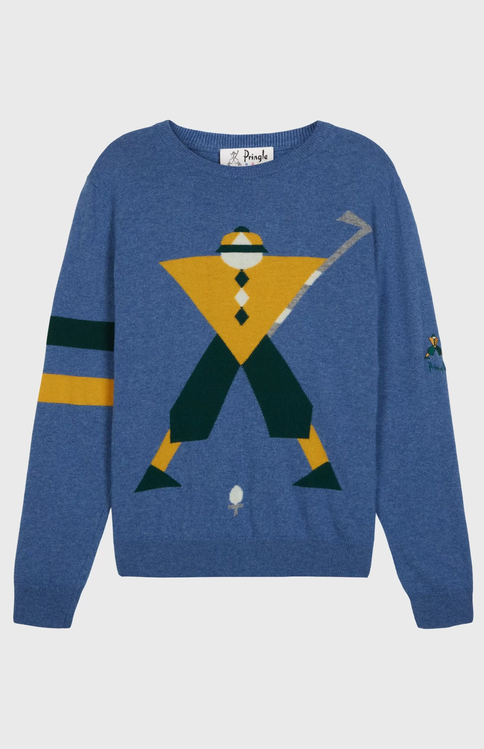 Clearance Unisex Round Neck Geometric George Golf Jumper In Denim. Men Pringle Heritage Unisex Collections