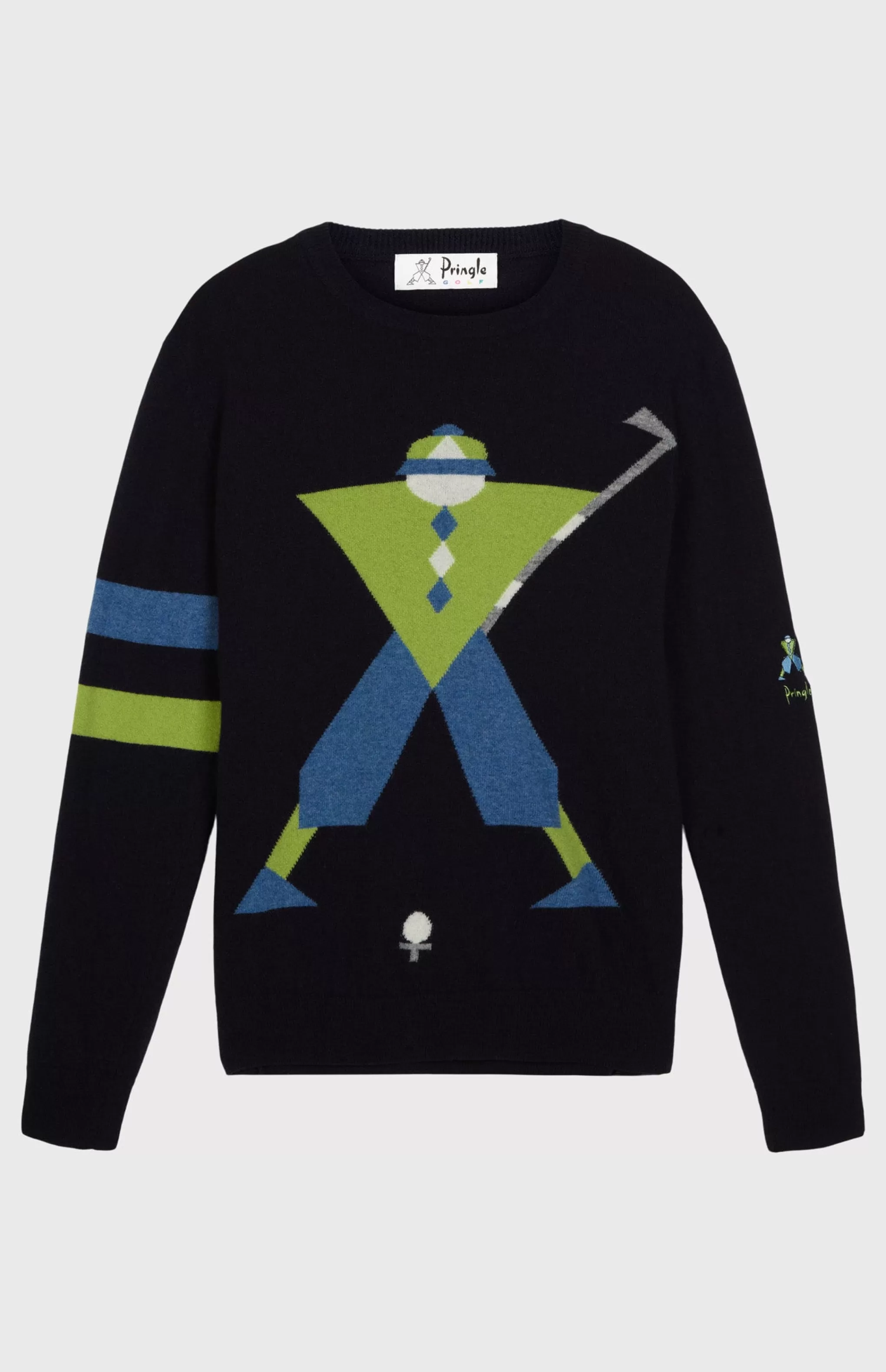 Shop Unisex Round Neck Geometric George Golf Jumper In Navy Men Pringle Heritage Unisex Collections