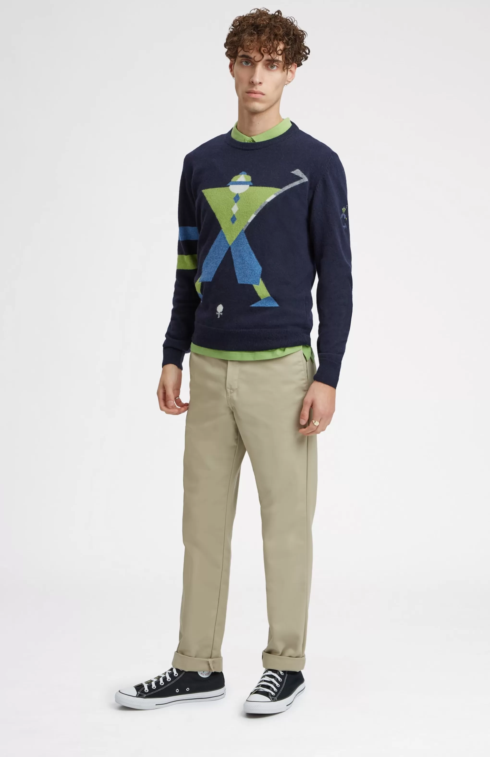 Shop Unisex Round Neck Geometric George Golf Jumper In Navy Men Pringle Heritage Unisex Collections