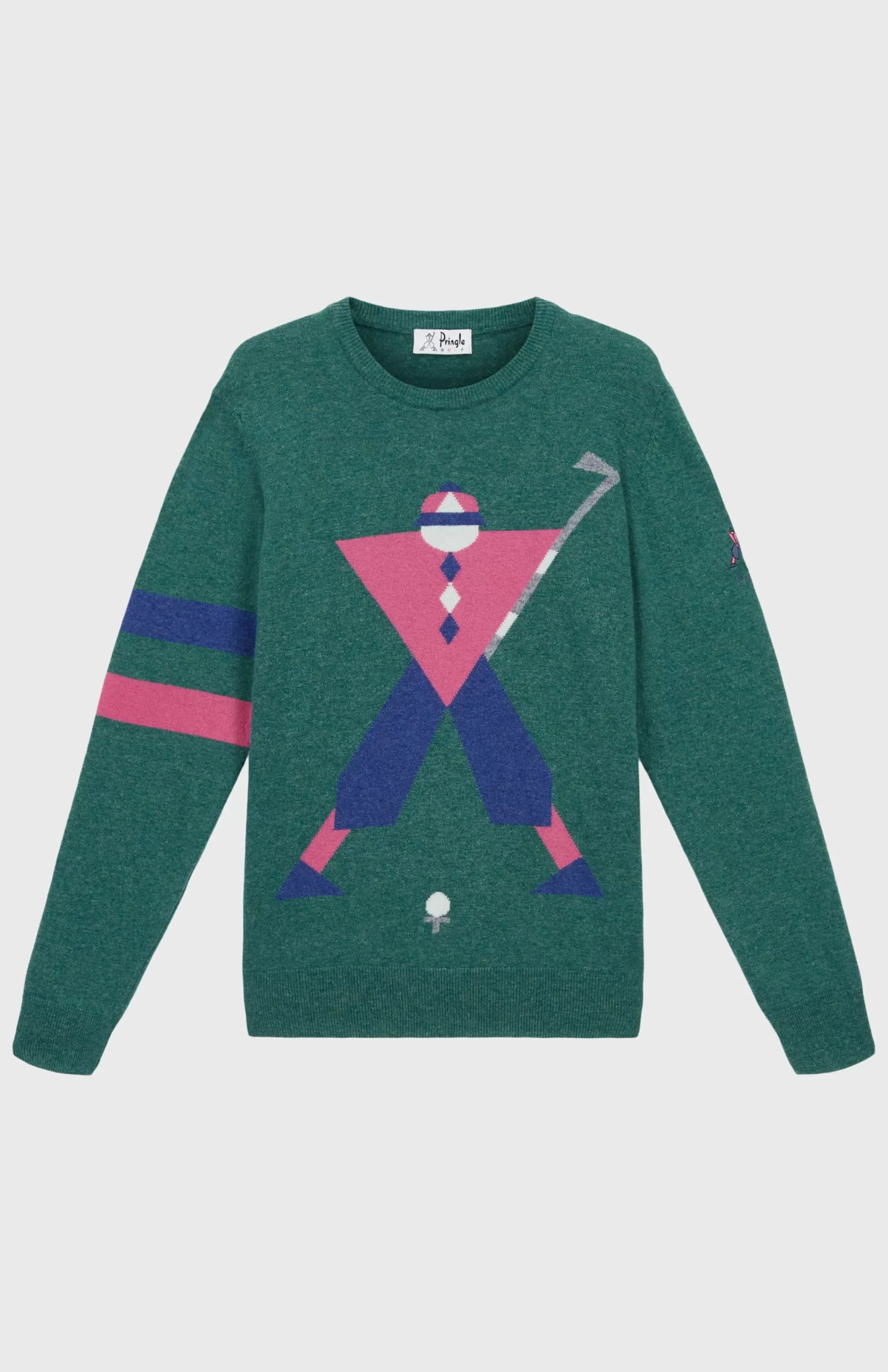 Shop Unisex Round Neck Geometric George Golf Jumper In Teal Men Pringle Heritage Unisex Collections