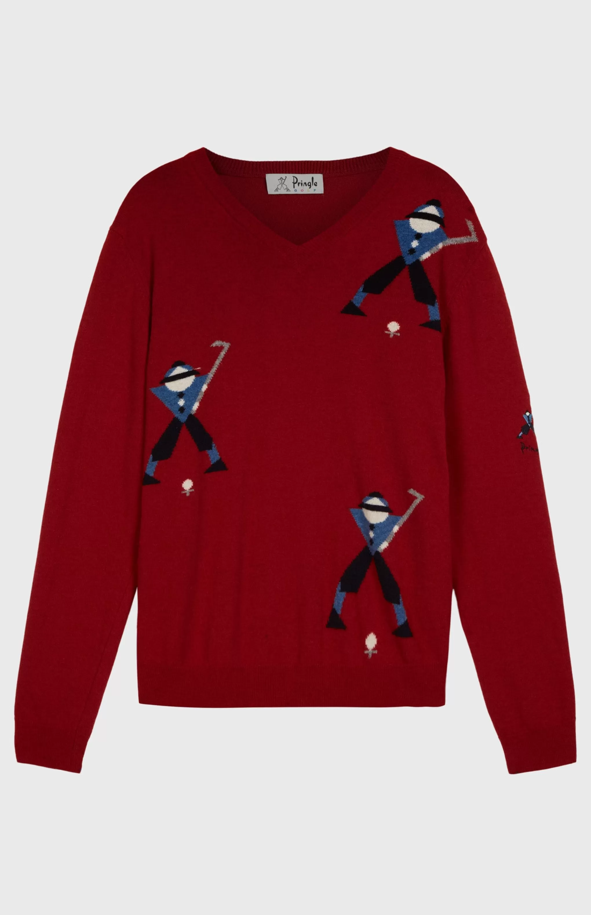 Best Unisex Round Neck Multi Geometric George Golf Jumper In Red. Men Jumpers