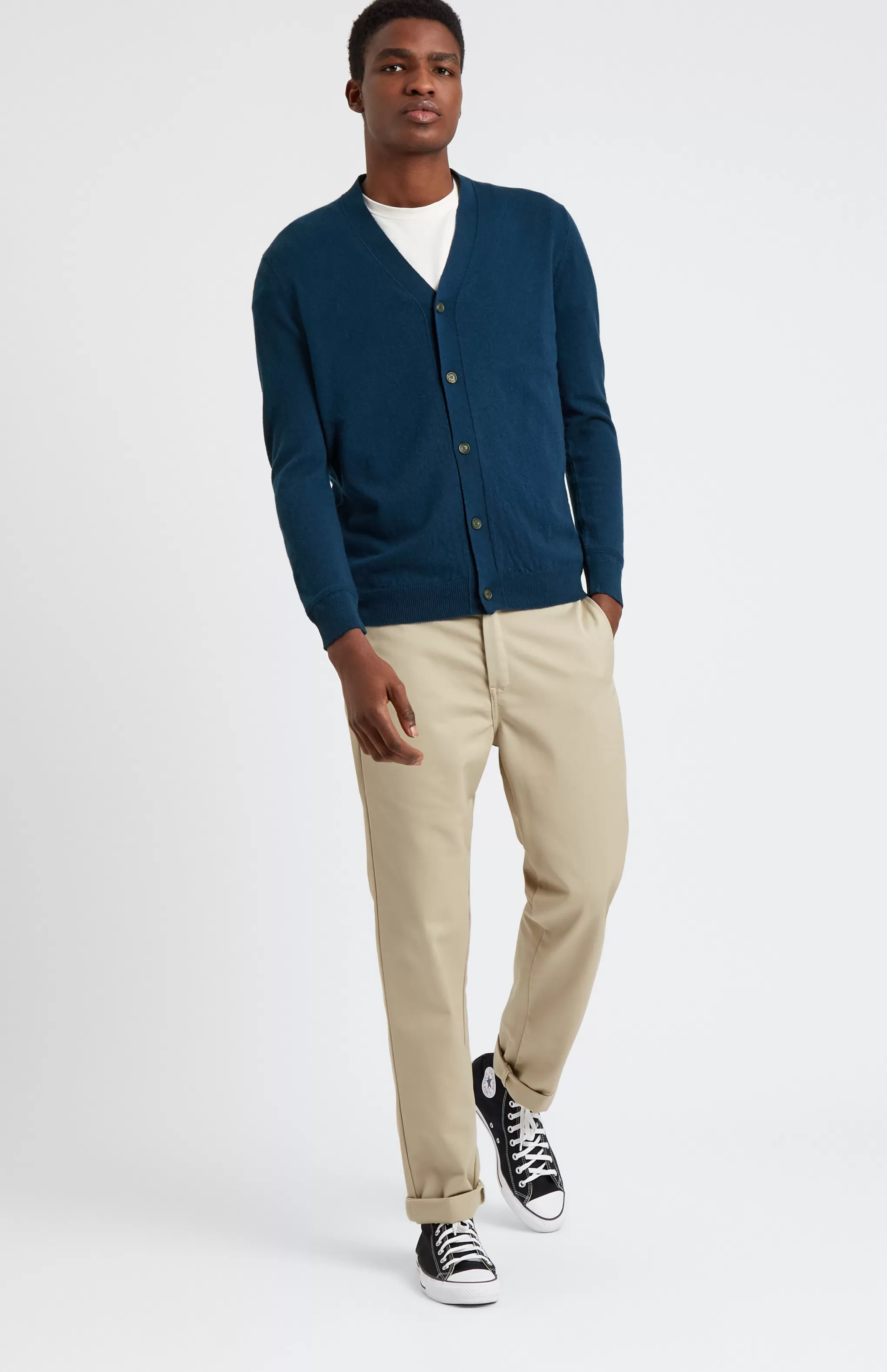New V Neck Cashmere Cardigan In Atlantic Blue Men Made in Scotland