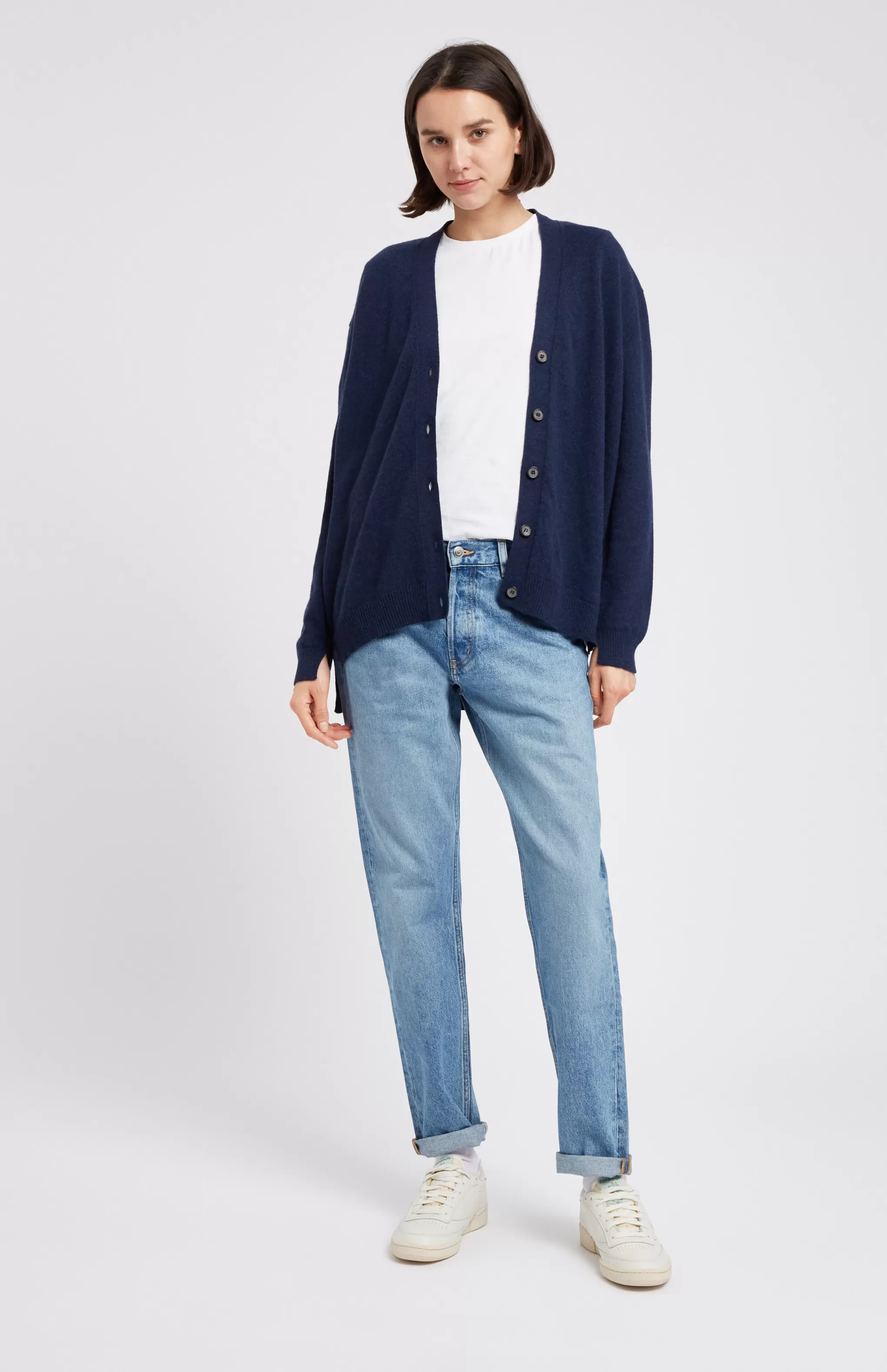 Cheap V Neck Cashmere Cardigan  In Inkwell Men/Women Made in Scotland