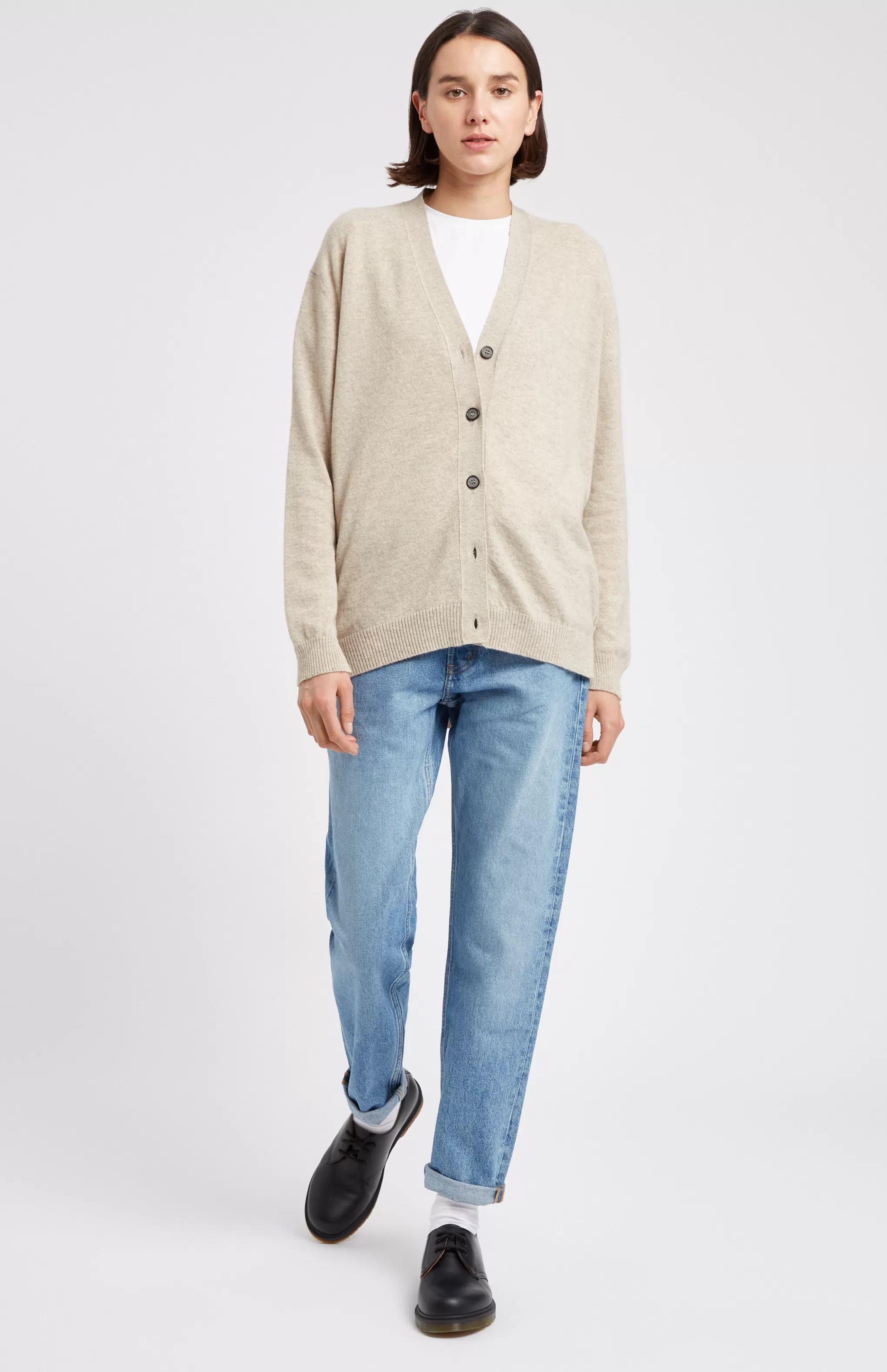Best V Neck Cashmere Cardigan  In Light Beige Melange Men/Women Cashmere