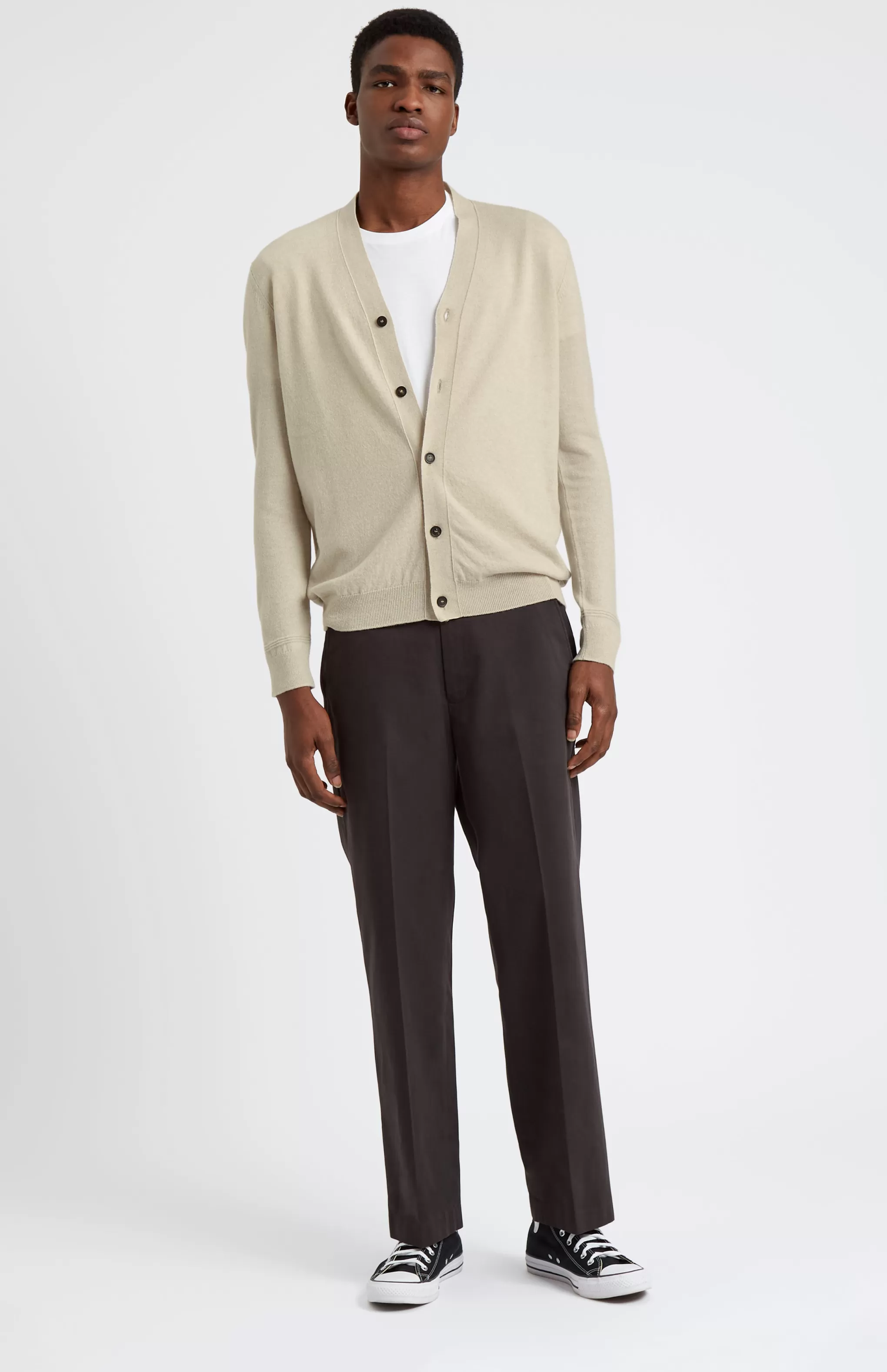 Best V Neck Cashmere Cardigan In Light Natural Men Made in Scotland