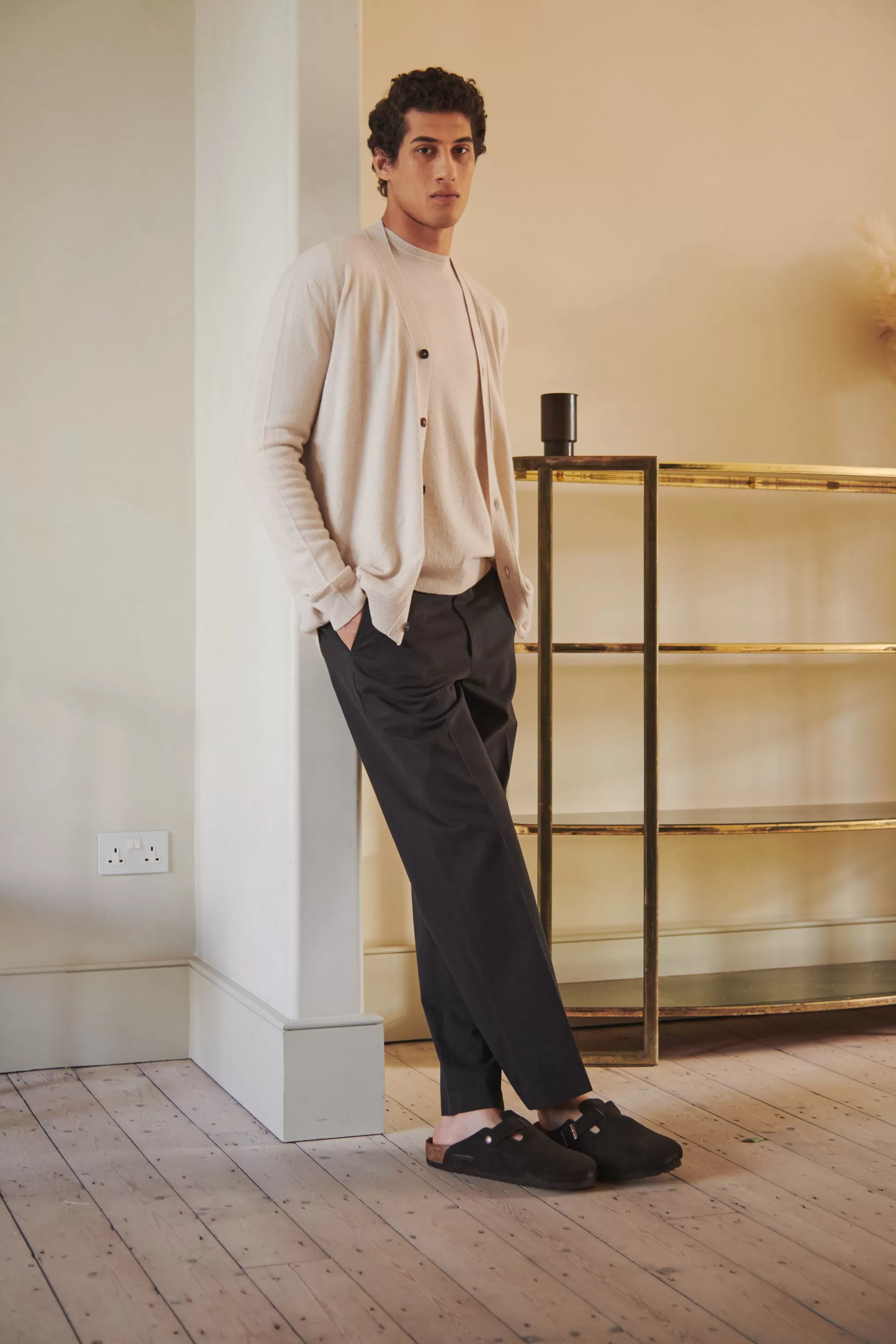 Best V Neck Cashmere Cardigan In Light Natural Men Made in Scotland