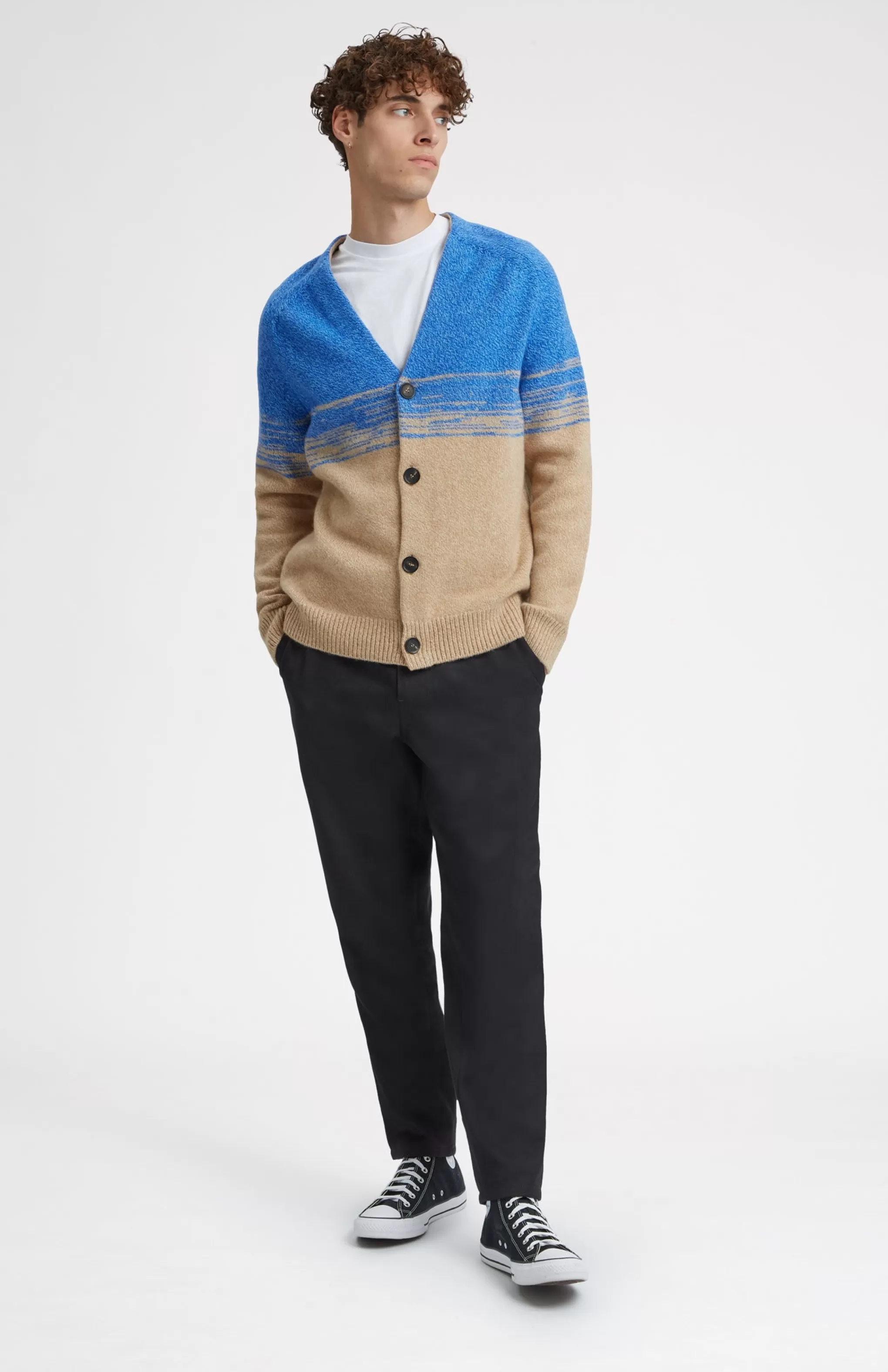 Best Sale V Neck Lambswool Cardigan With Degrade Effect In Cobalt And Camel Men V Neck Knits