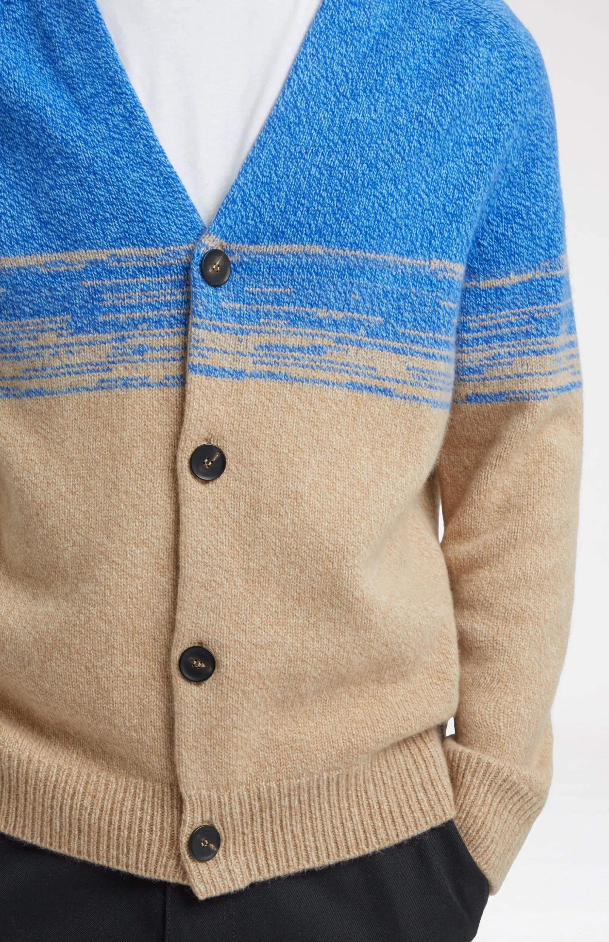 Best Sale V Neck Lambswool Cardigan With Degrade Effect In Cobalt And Camel Men V Neck Knits