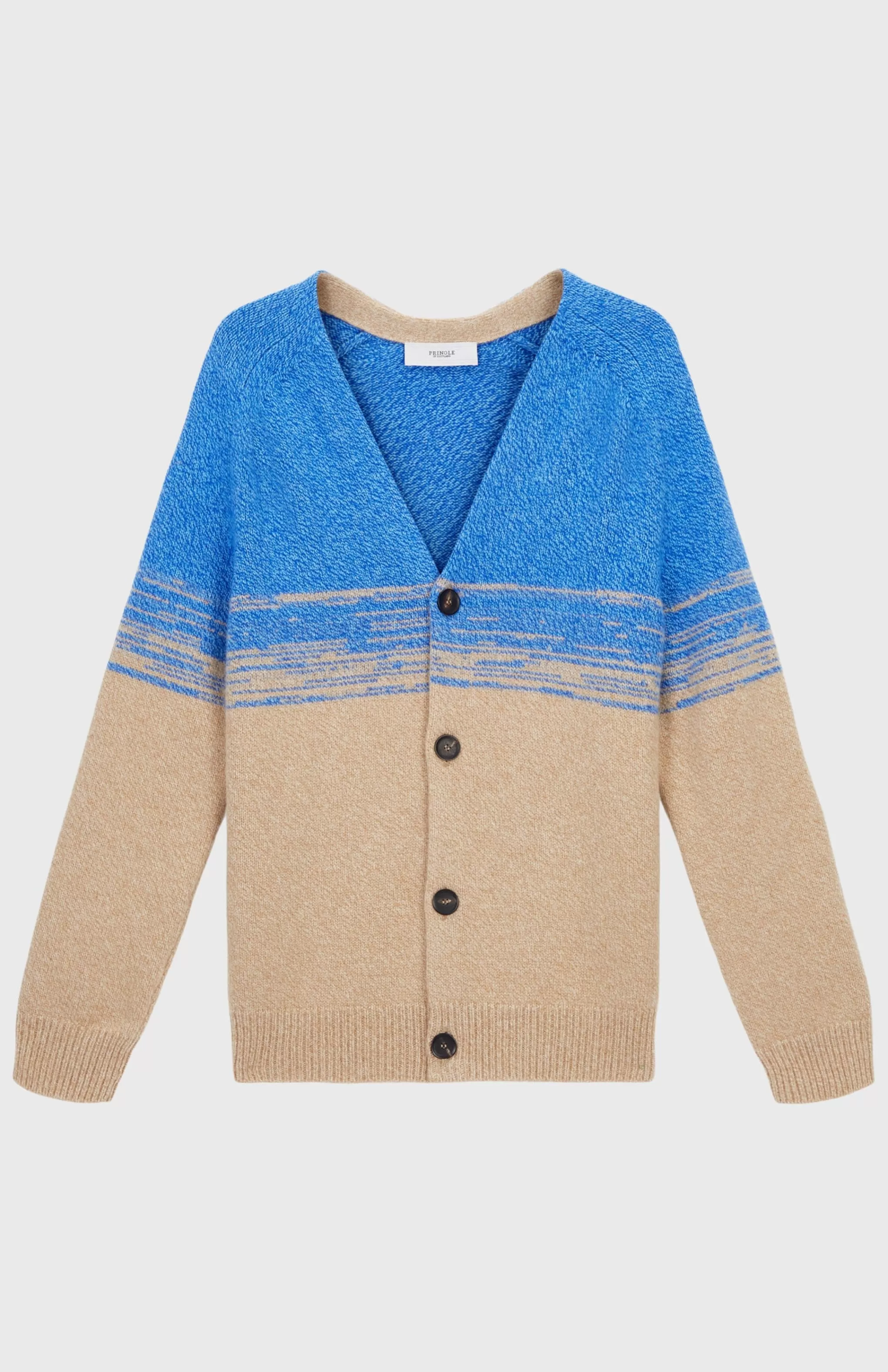 Best Sale V Neck Lambswool Cardigan With Degrade Effect In Cobalt And Camel Men V Neck Knits