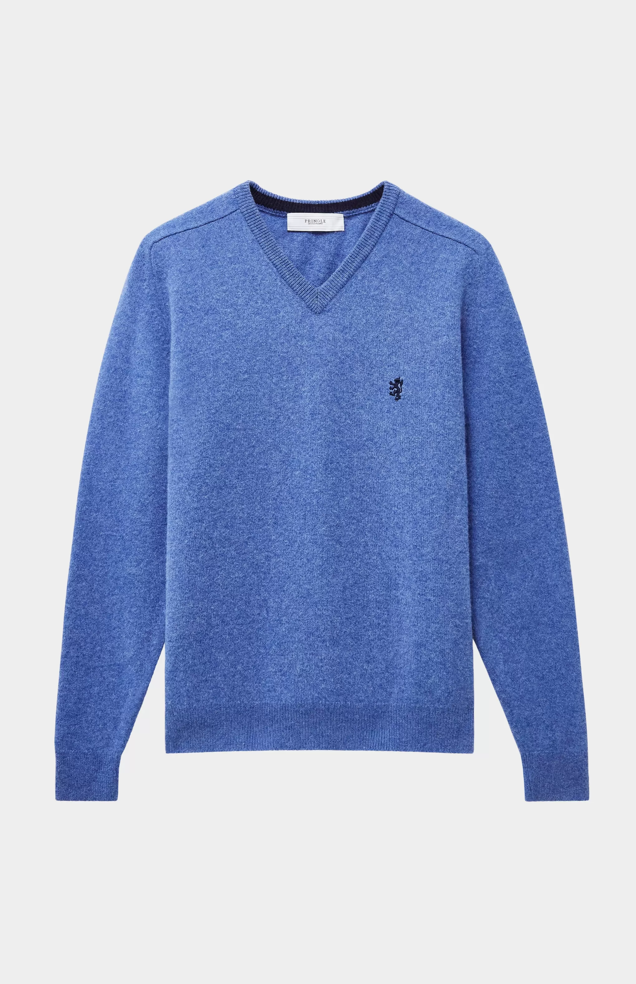 Discount V Neck Lion Lambswool Jumper In Blue Smoke / Navy Men Jumpers