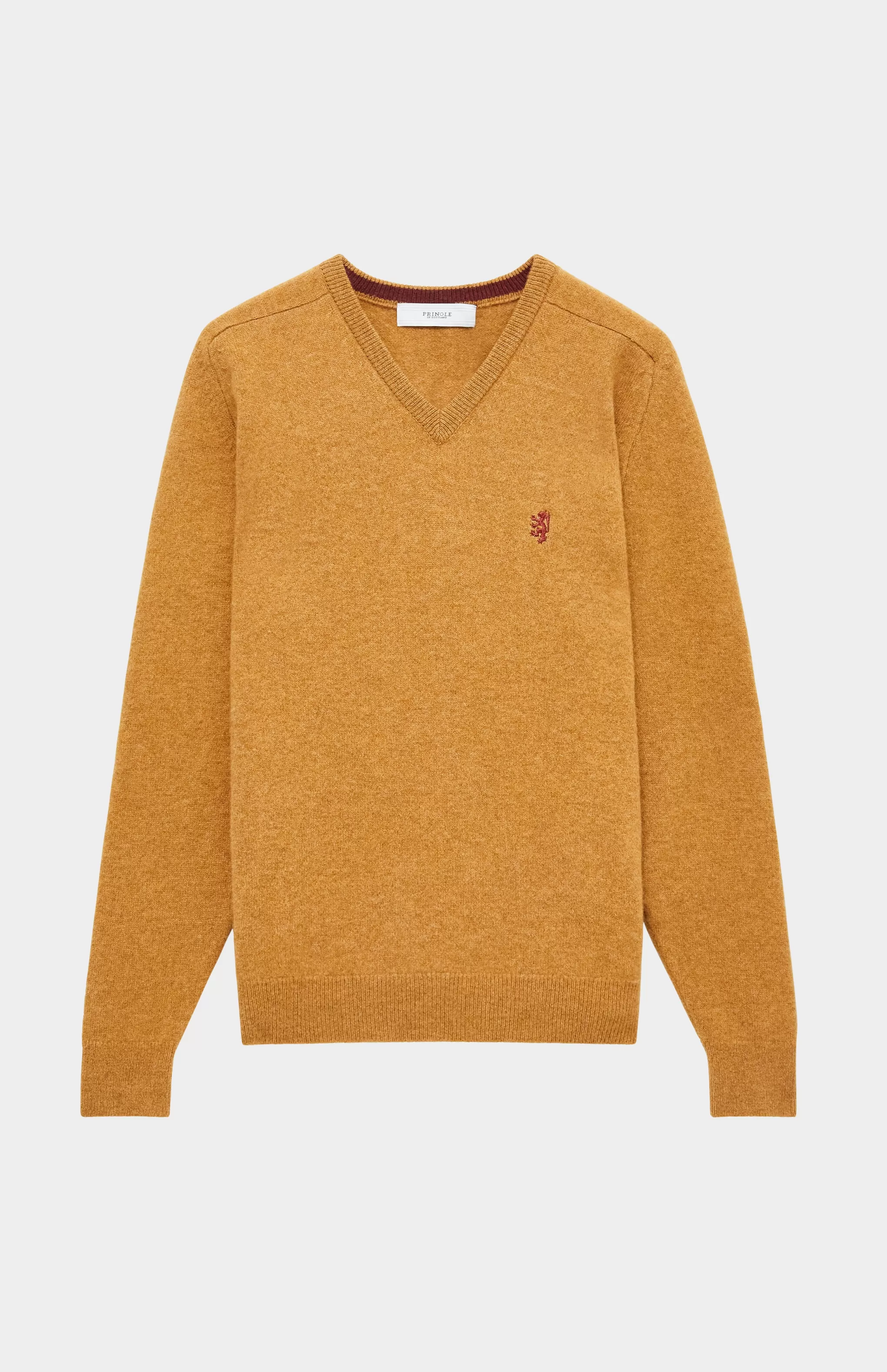 Discount V Neck Lion Lambswool Jumper In Mustard Sand / Red Rust Men V Neck Knits