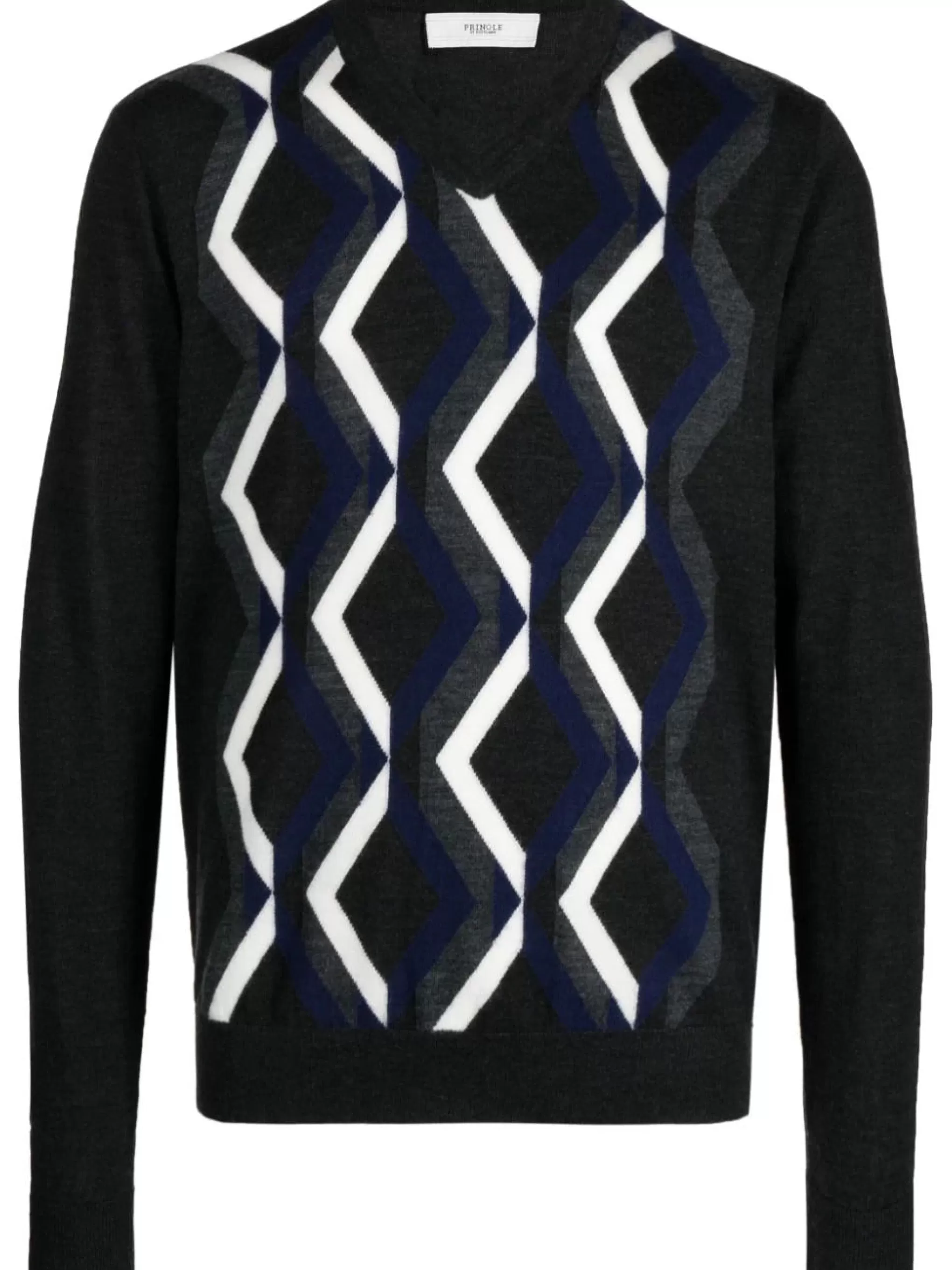 Hot V neck Merino Charcoal Jumper with Dark Grey / White Argyle Men Argyle