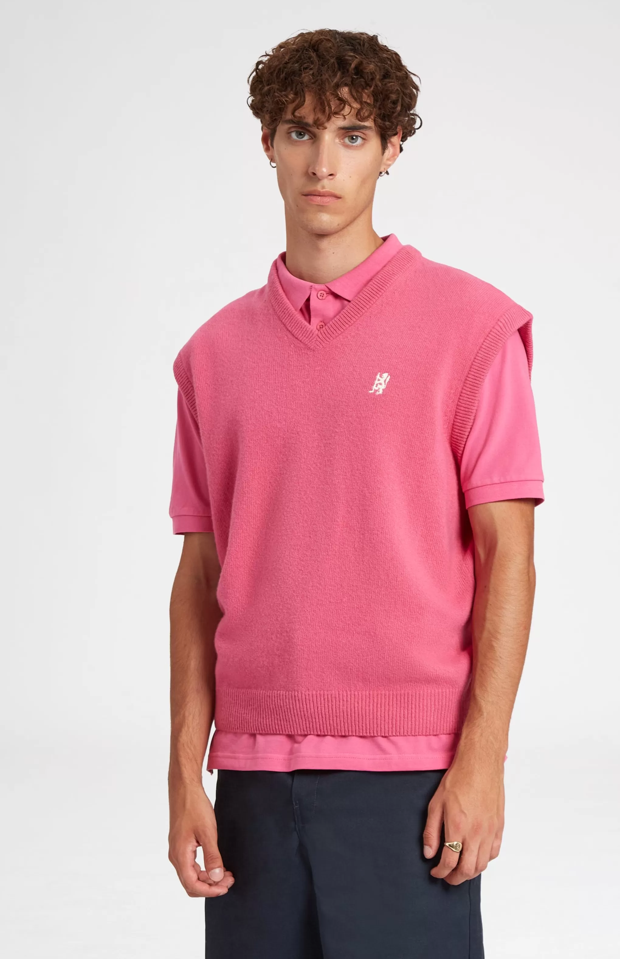 Store V Neck Sleeveless Golf Jumper In Heather Pink With Golfing Lion Logo Men Vests