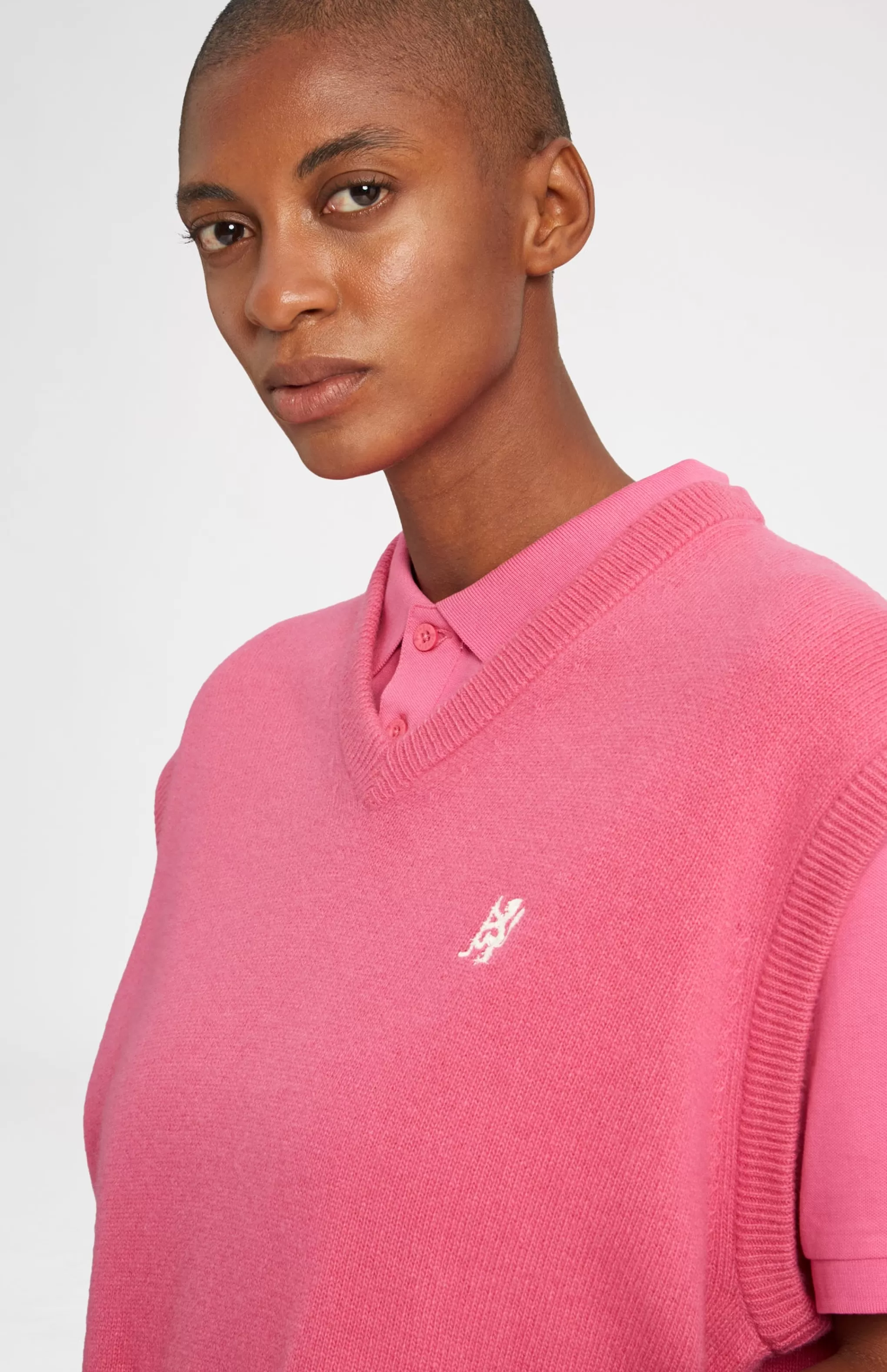 Discount V Neck Sleeveless Golf Jumper In Heather Pink With Golfing Lion Logo Men/Women Medium Weight Knits