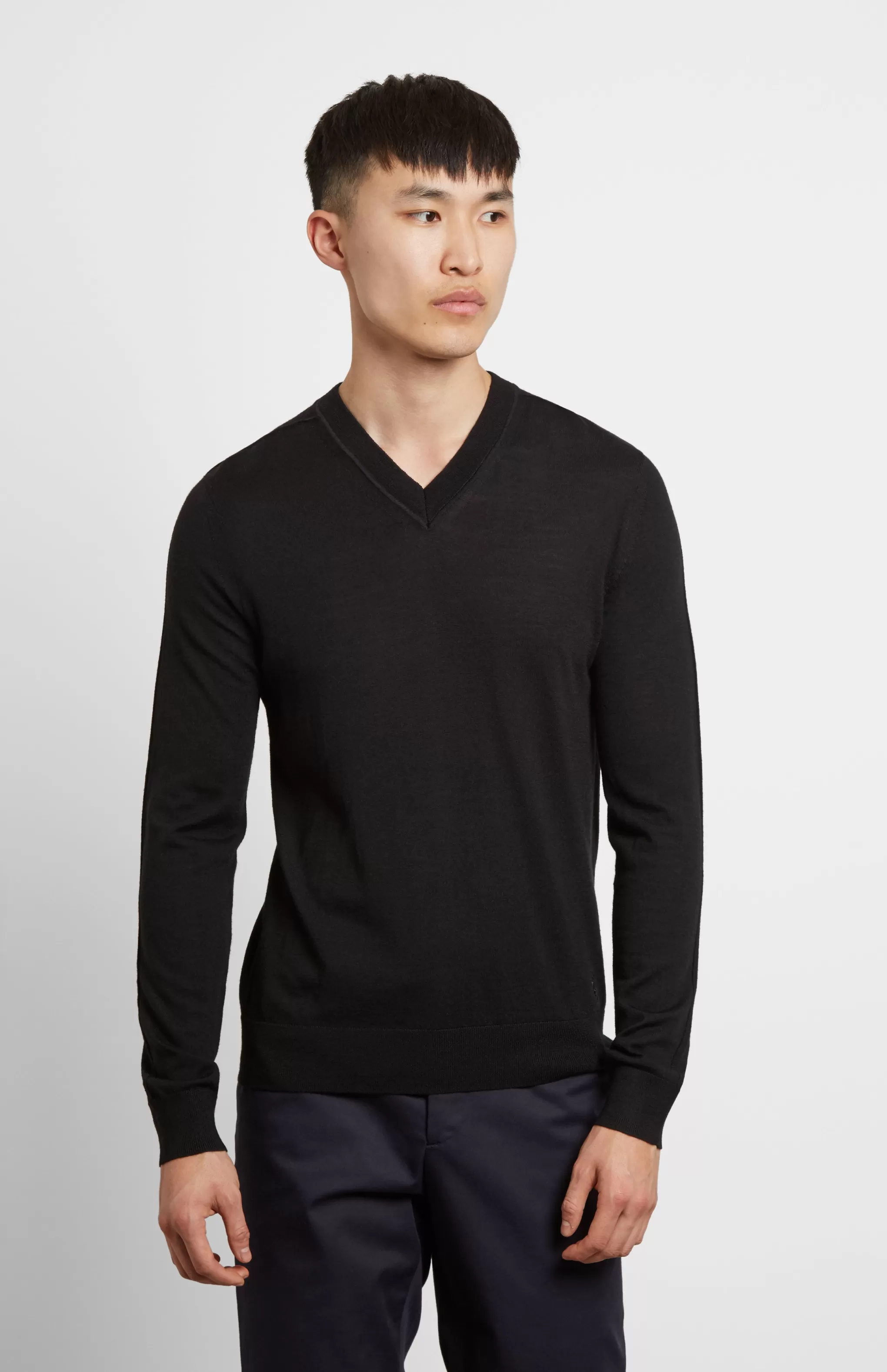 Best Sale V-neck Merino Wool Jumper In Black Men V Neck Knits