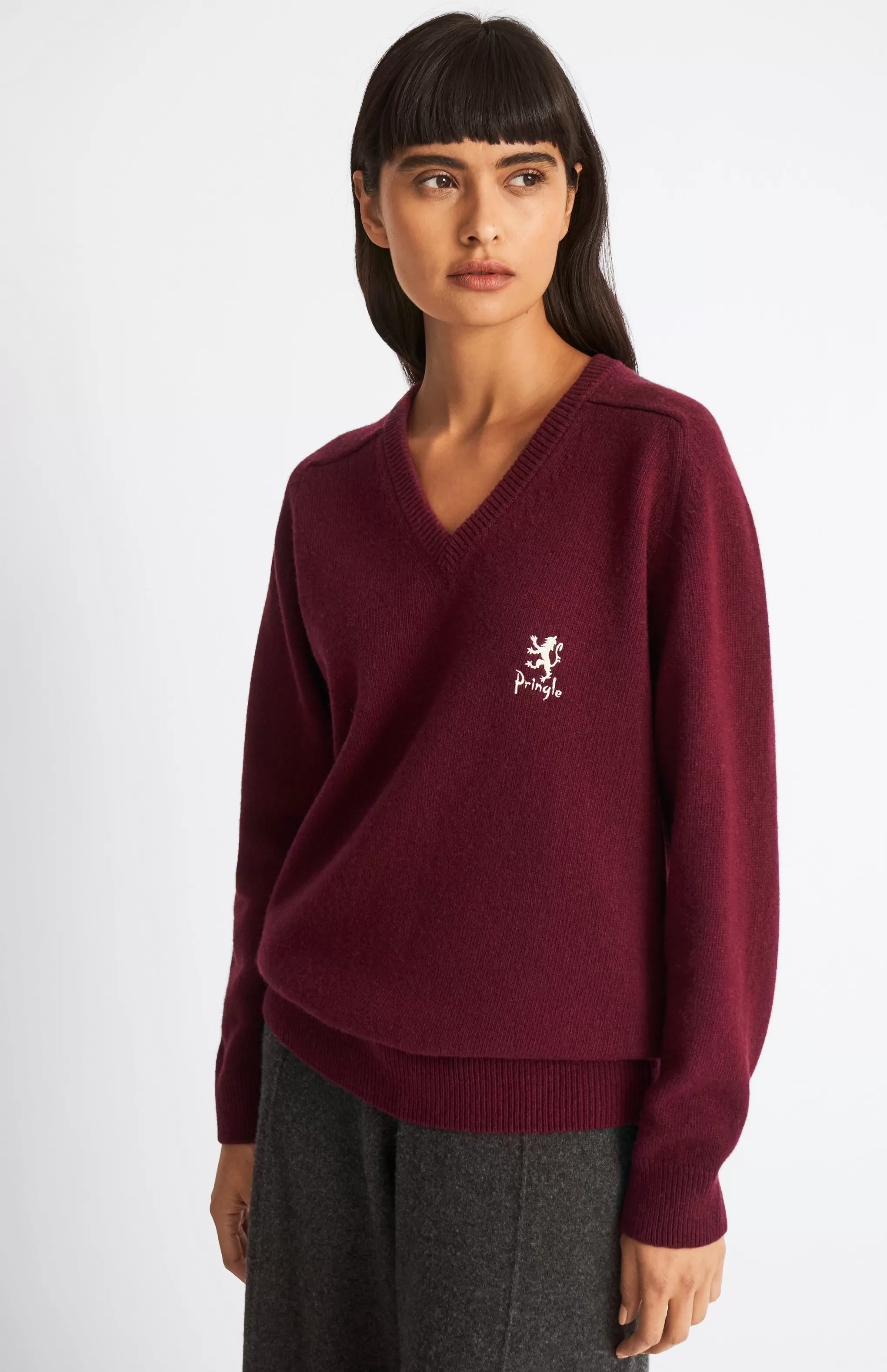 Hot Women's Archive V Neck Lambswool Blend Jumper In Claret Men/Women Medium Weight Knits