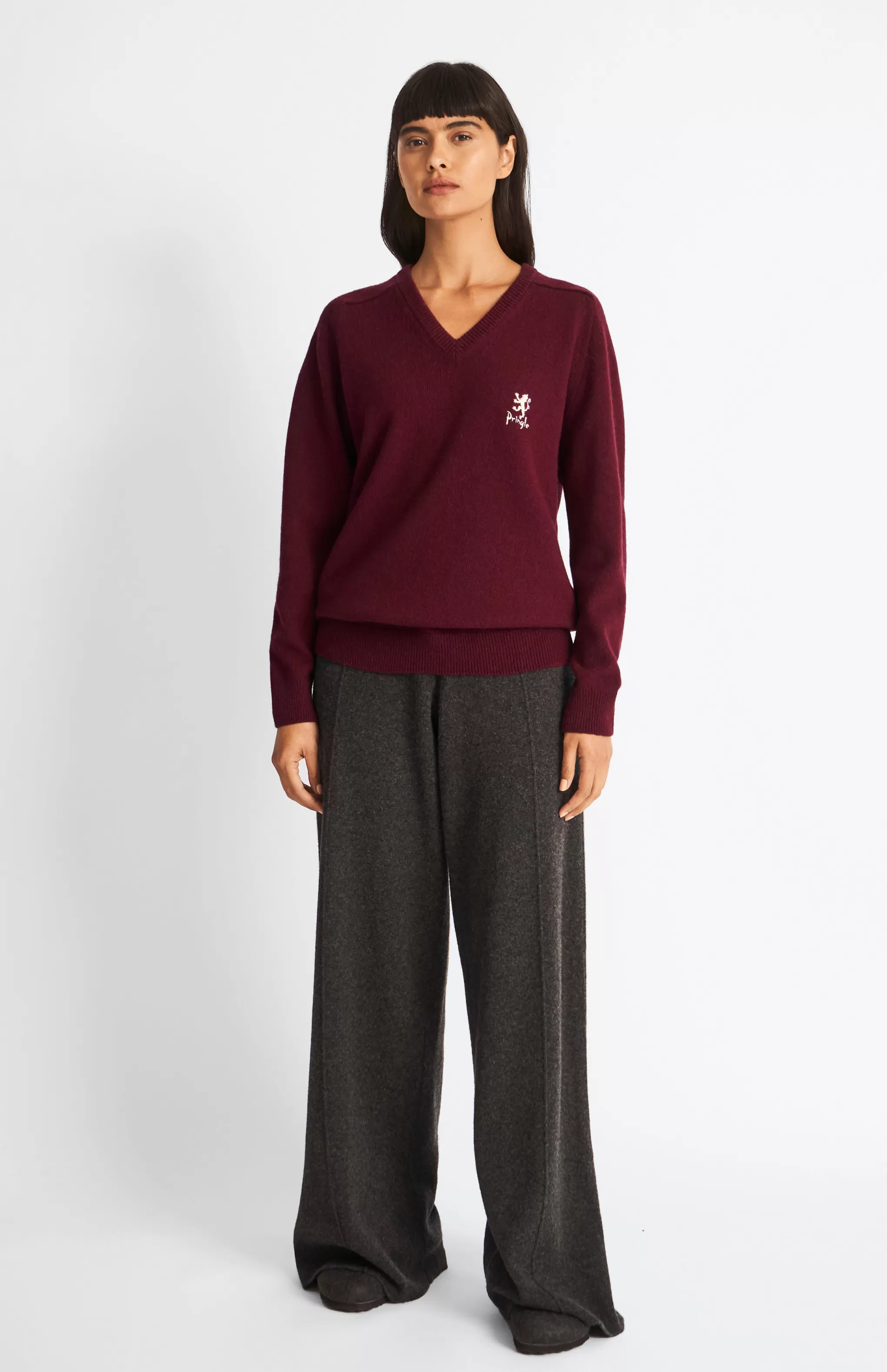 Flash Sale Women's Archive V Neck Lambswool Blend Jumper In Claret Men/Women Lambswool