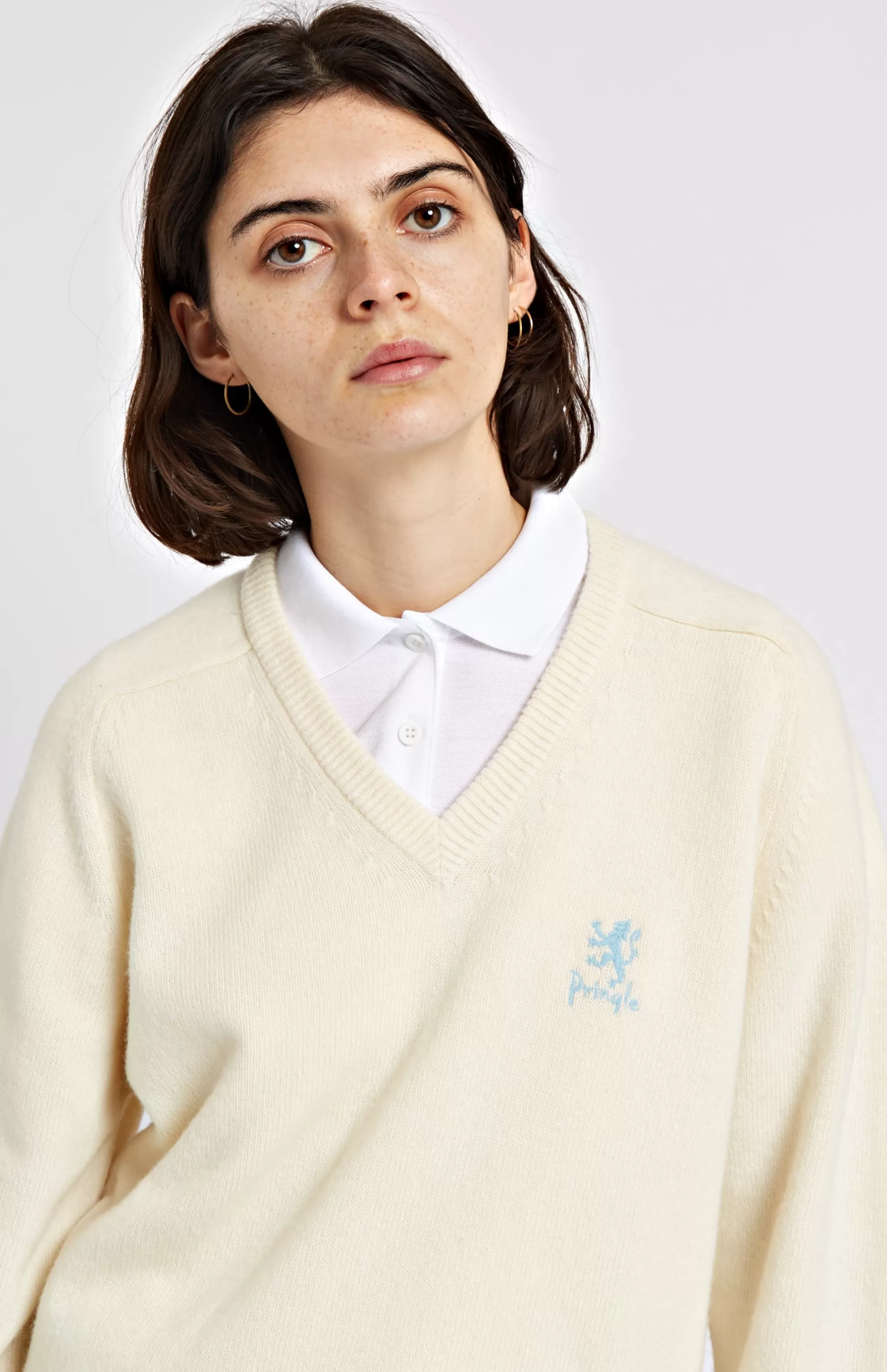Best Sale Women's Archive V Neck Lambswool Blend Jumper In Ivory Men/Women Medium Weight Knits