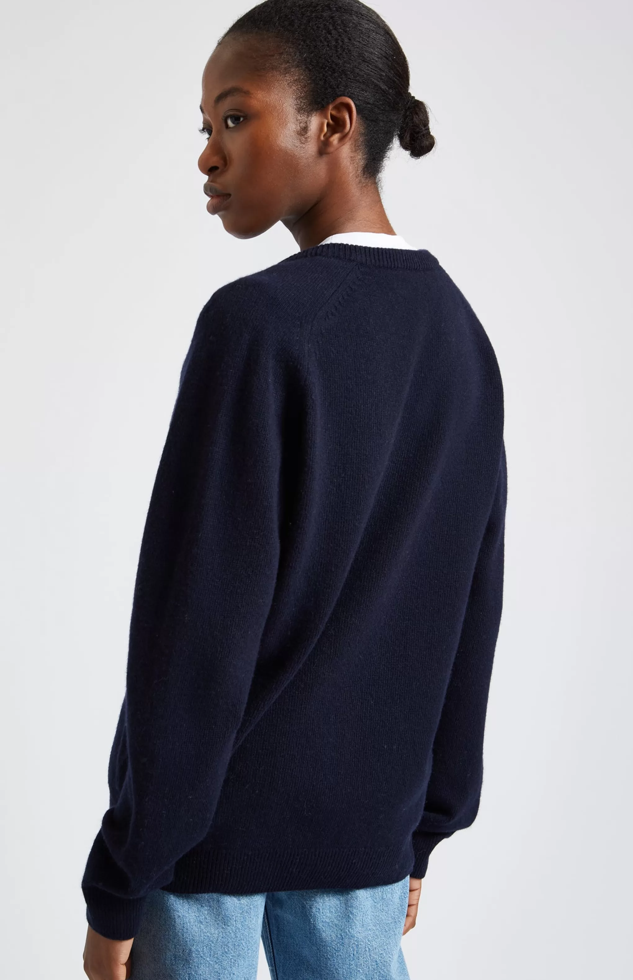 Online Women's Archive V Neck Lambswool Blend Jumper In Navy Men/Women Medium Weight Knits