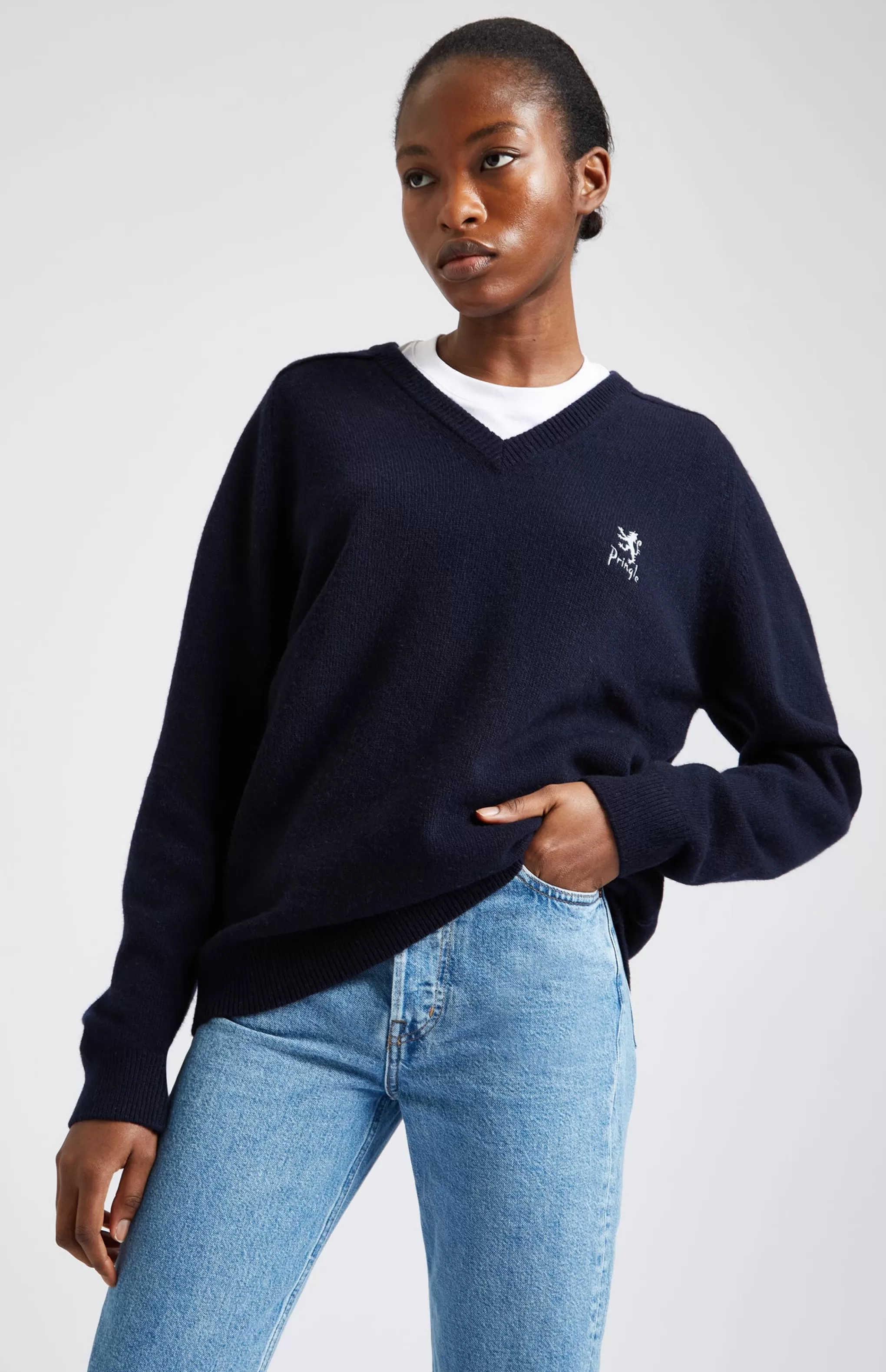 Cheap Women's Archive V Neck Lambswool Blend Jumper In Navy Men Pringle Heritage Unisex Collections