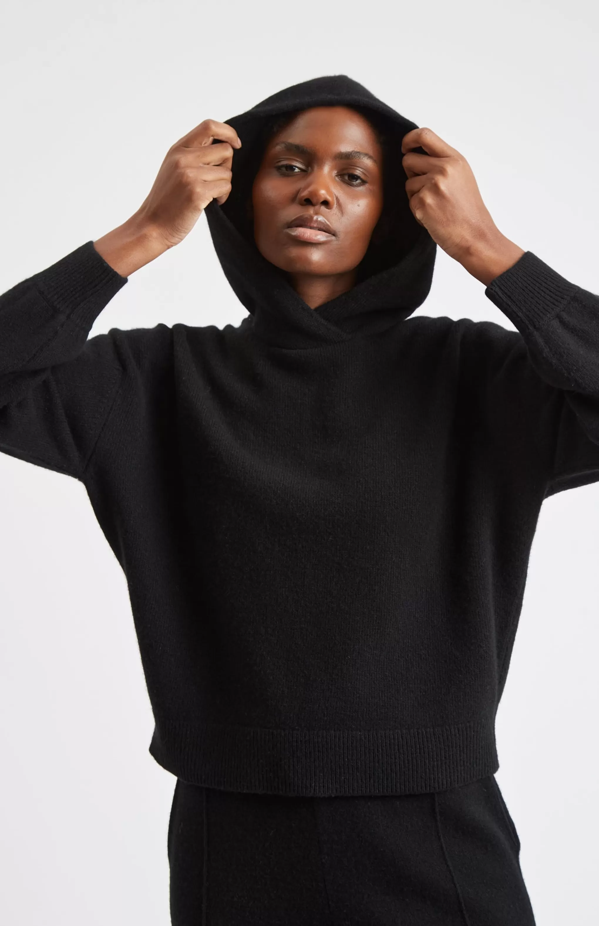 Flash Sale Women's Cashmere Blend Hoodie In Black Men/Women Lambswool
