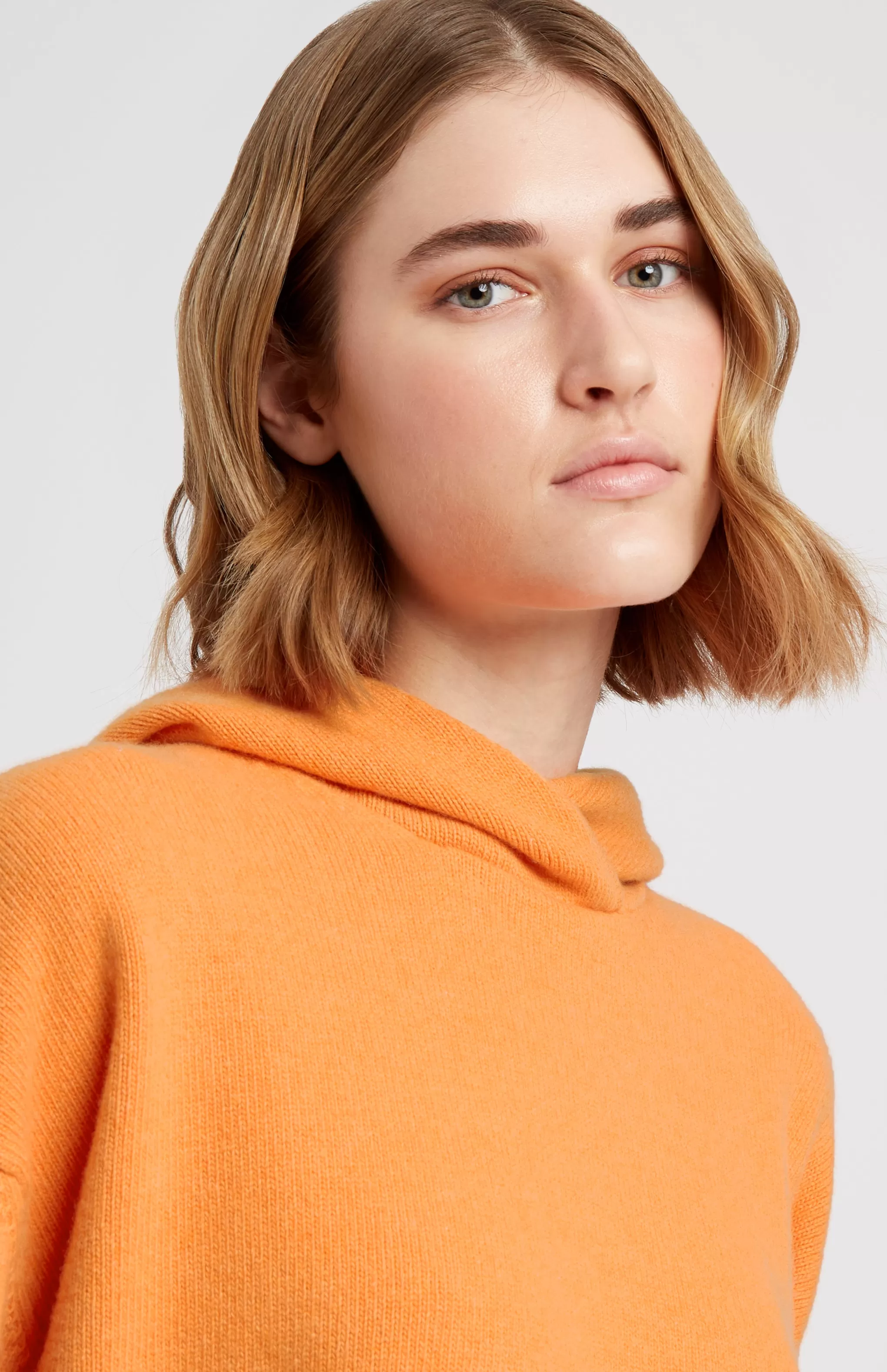 Cheap Women's Cashmere Blend Hoodie In Burnt Orange Men/Women Medium Weight Knits