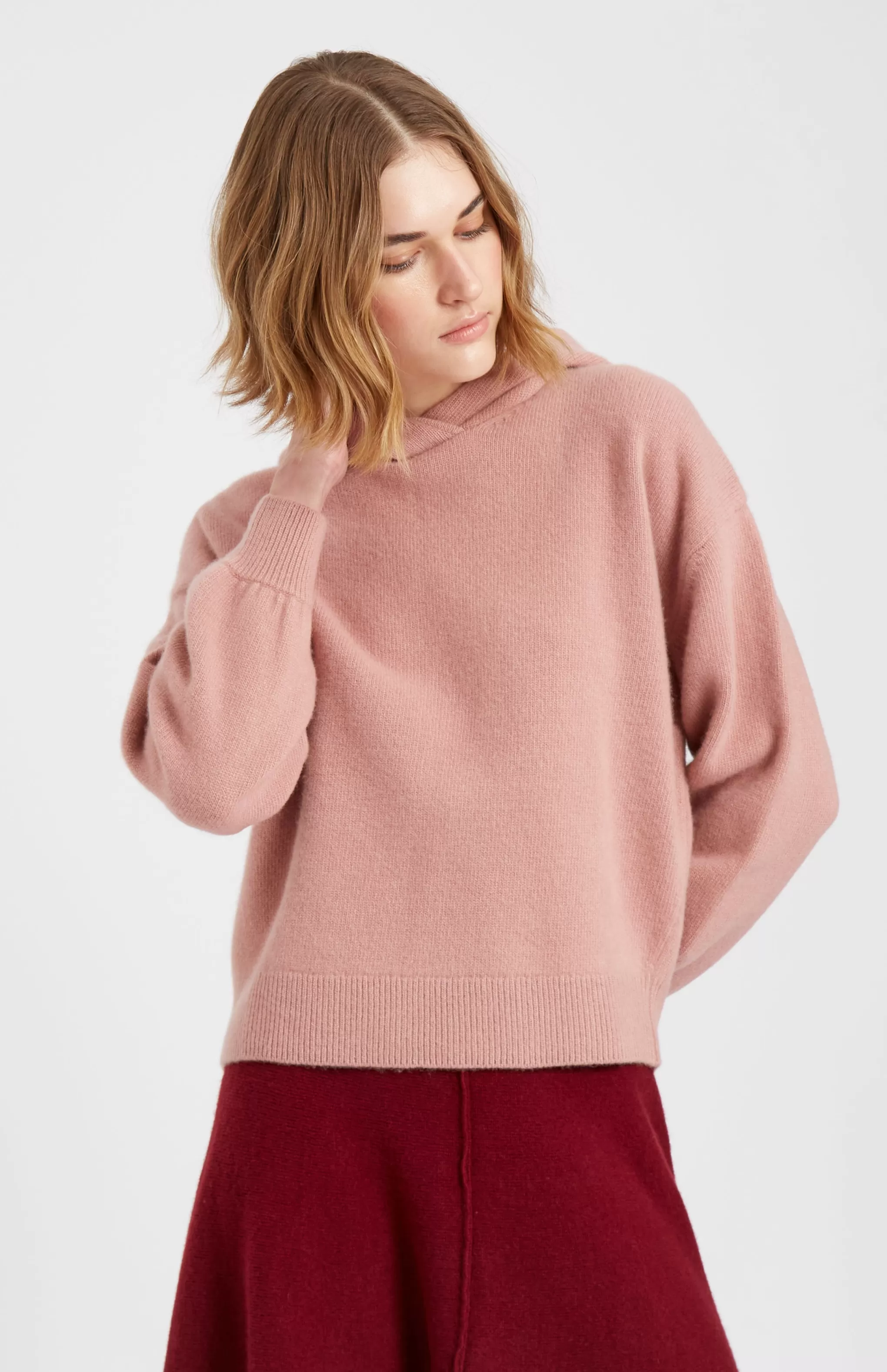 Sale Women's Cashmere Blend Hoodie In Dusty Pink Men/Women Medium Weight Knits