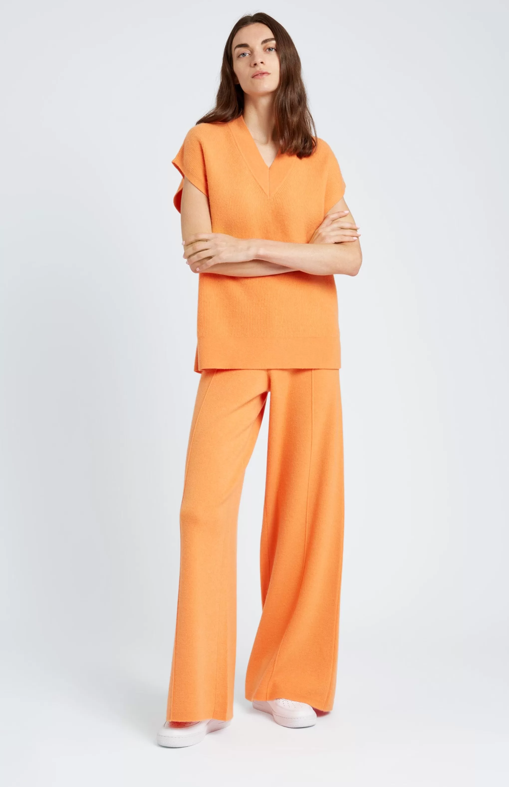 Fashion Women's Cashmere Blend Trousers In Burnt Orange Men/Women Lambswool