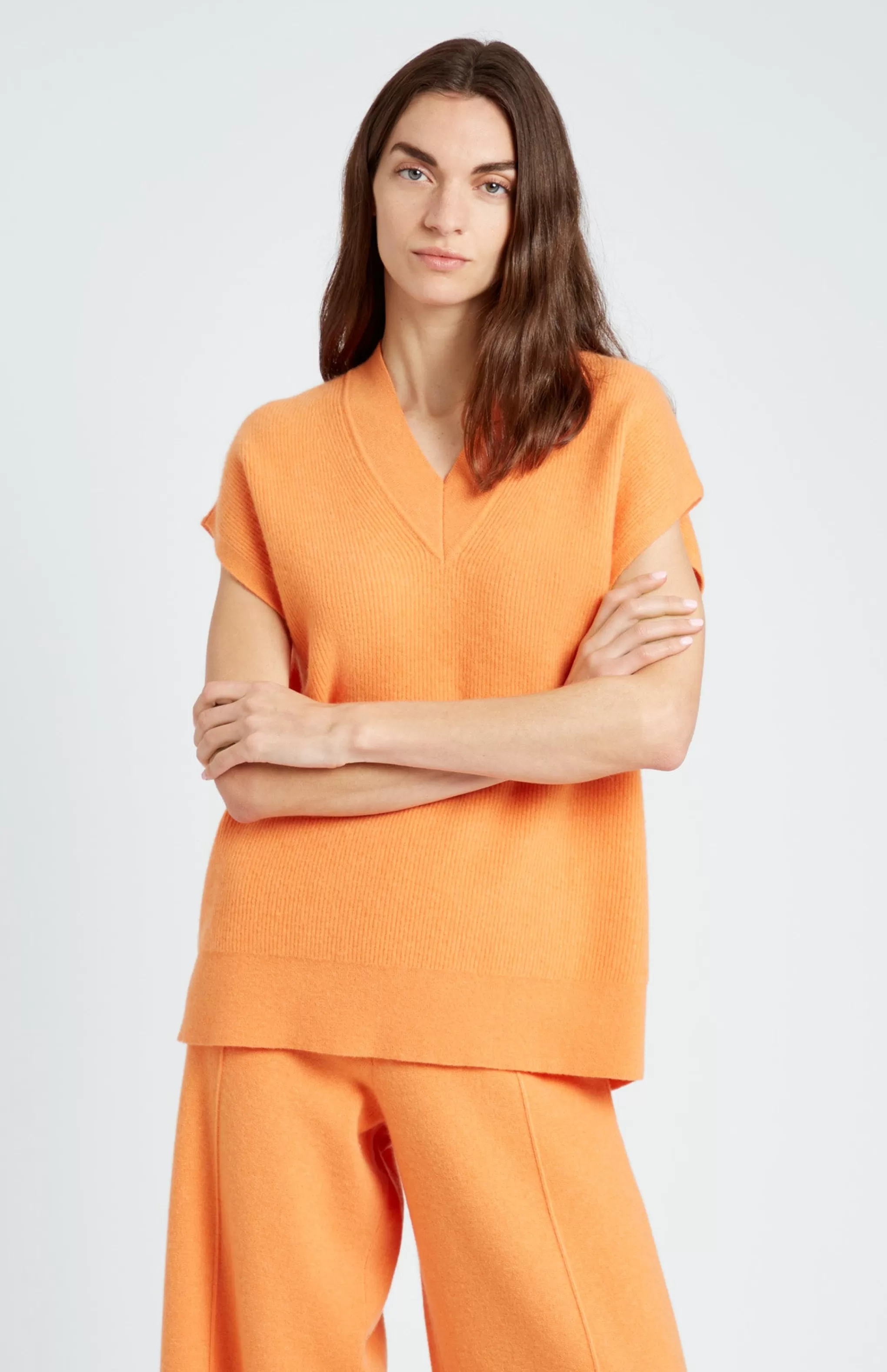 Cheap Women's Cashmere Blend V Neck Sleeveless Jumper In Burnt Orange Men/Women Lambswool