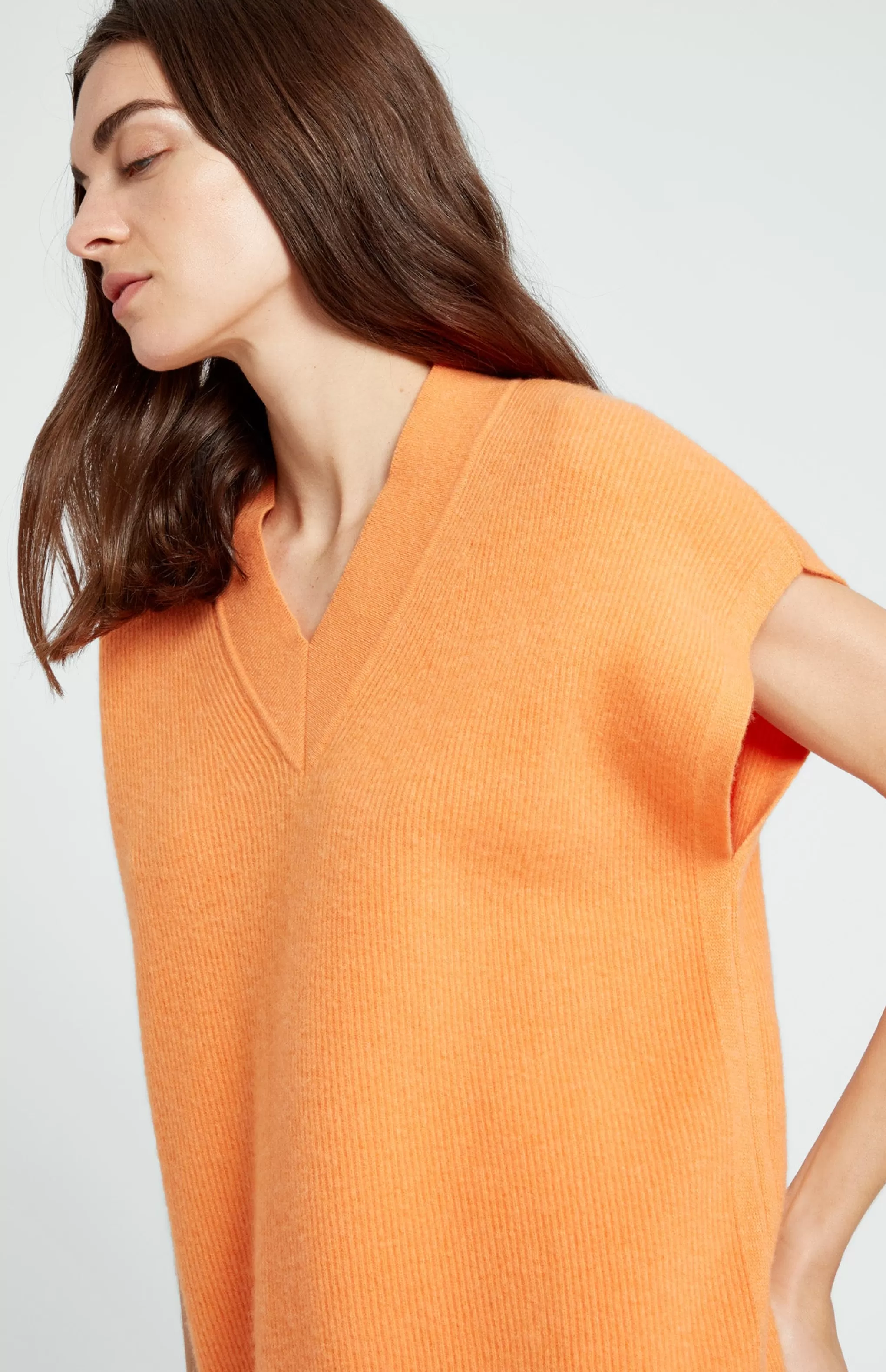 Cheap Women's Cashmere Blend V Neck Sleeveless Jumper In Burnt Orange Men/Women Lambswool