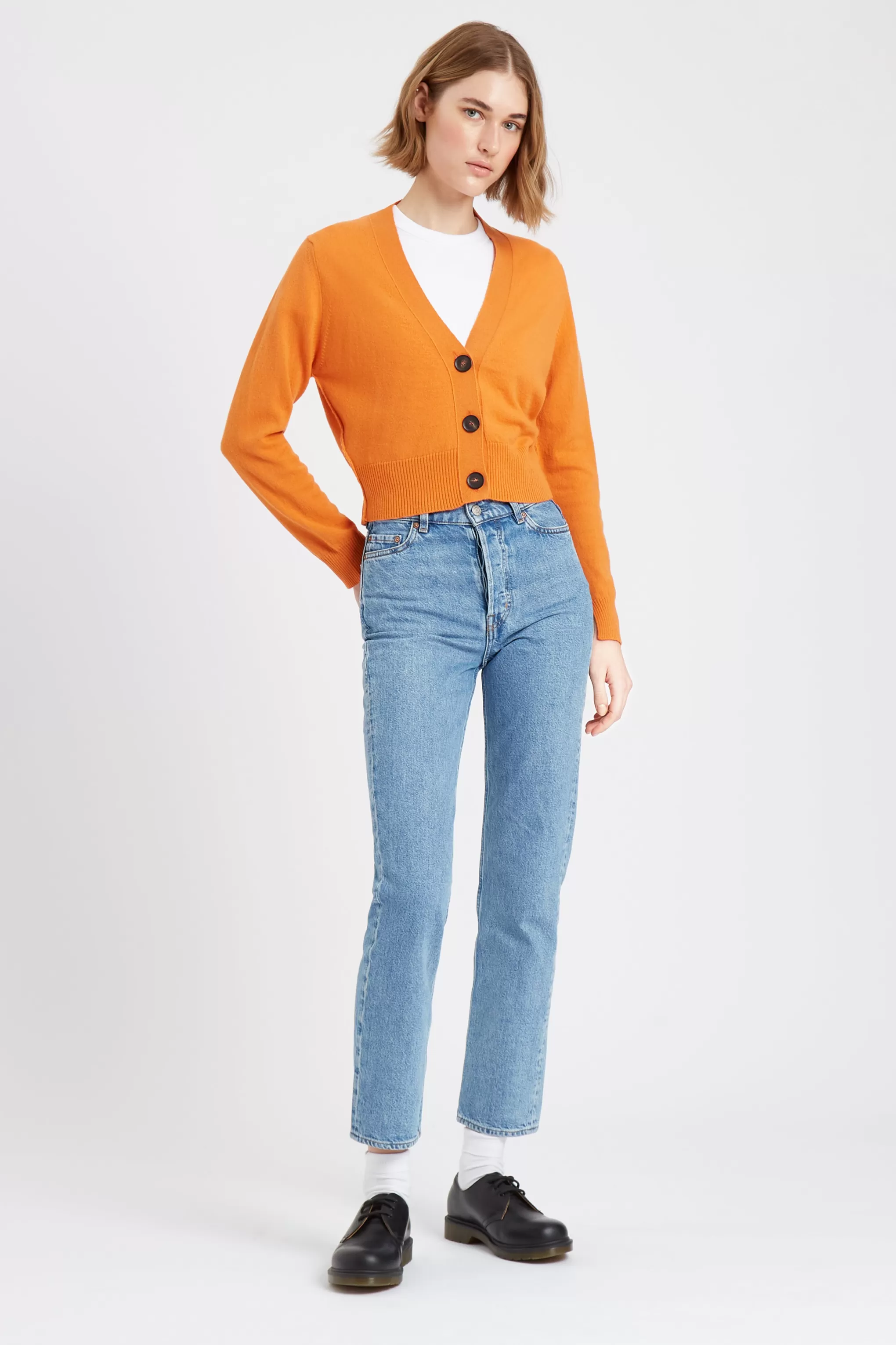 Hot Women's Cropped Cashmere Cardigan In Burnt Orange Men/Women Cashmere