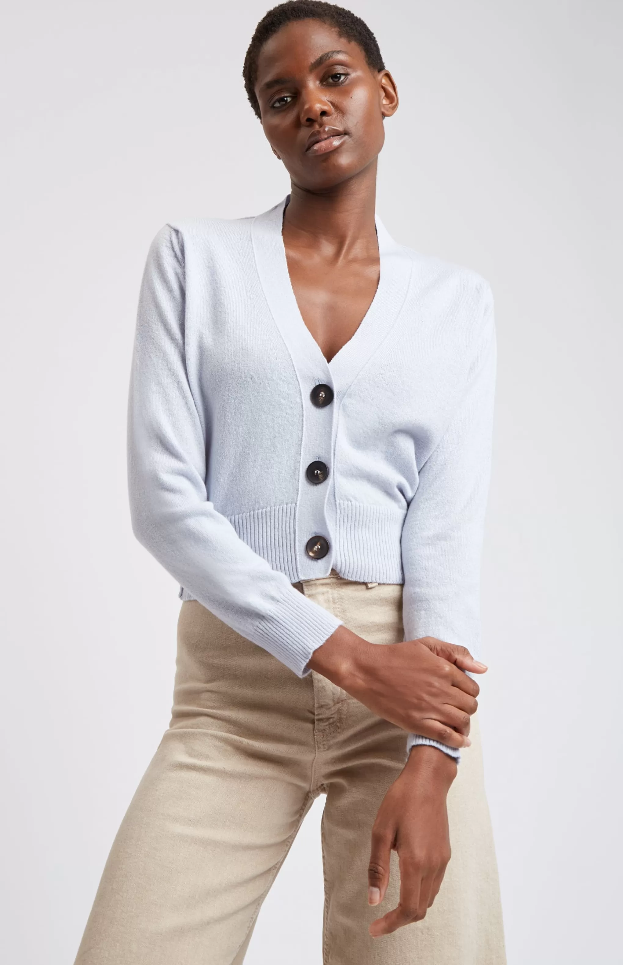 Fashion Women's Cropped Cashmere Cardigan In Light Blue Men/Women Medium Weight Knits