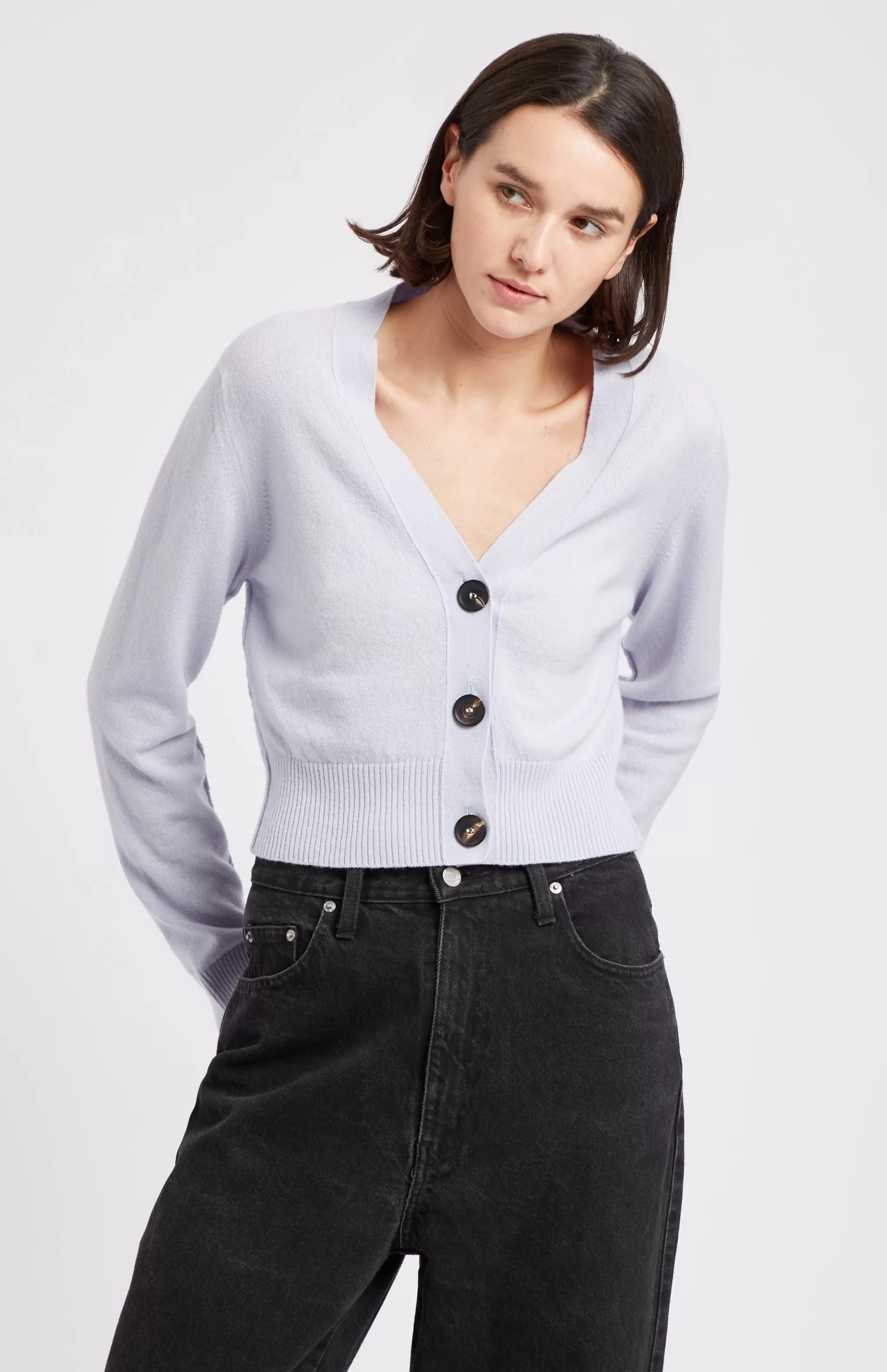 Fashion Women's Cropped Cashmere Cardigan In Light Blue Men/Women Medium Weight Knits
