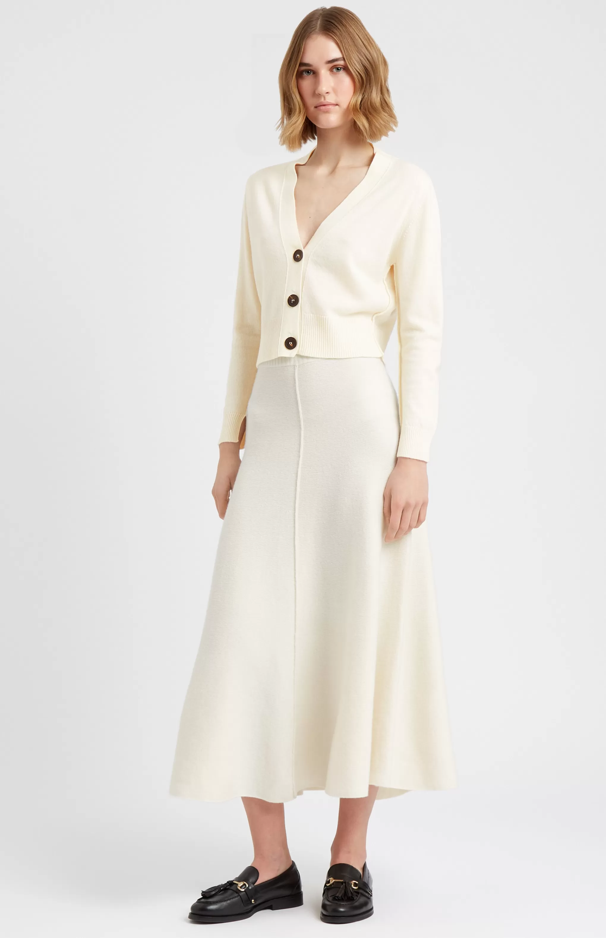 Clearance Women's Cropped Cashmere Cardigan In Off White Men/Women V Neck Knits